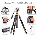 K&F Concept 68" Carbon Fibre Tripod, Camera Tripod with Fluid Head Max Load 11lbs/5kg, Compact Tripod with Monopod Compatible with Canon Sony Nikon DSLR, O255C4+FH-03