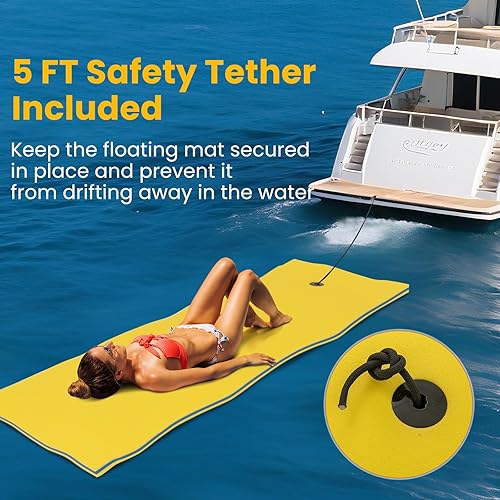 Miniatura 7 de GYMAX Alfombrilla de agua flotante, hamaca gruesa de espuma de natación con diseño de almohada rodante, colchón portátil de balsa de agua de 3 capas