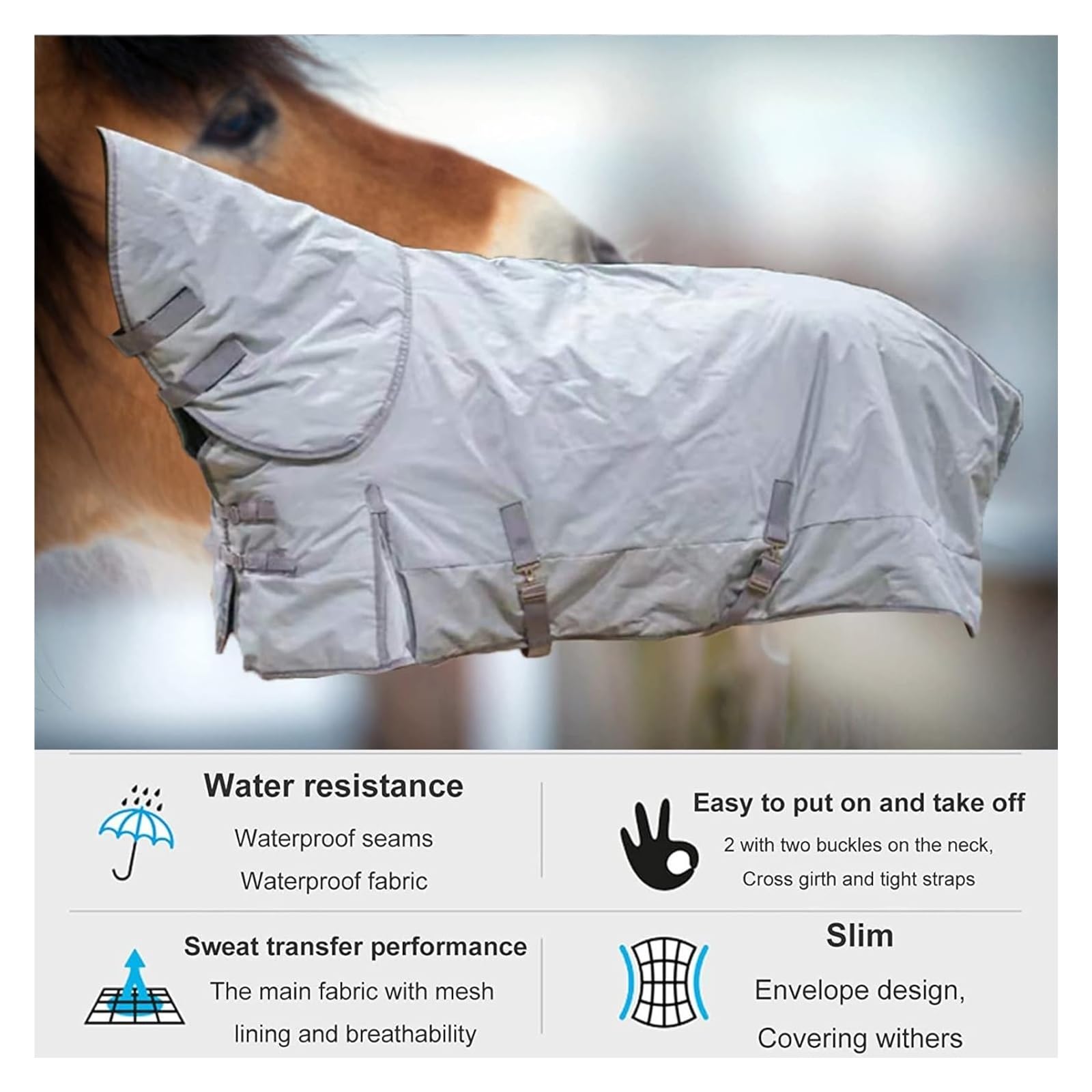 Manta de invierno ligera y transpirable 900d blanco extraíble cuello manga envuelve la manta mantener caliente ropa de caballo invierno impermeable manta de caballo alfombra(155cm/61in)