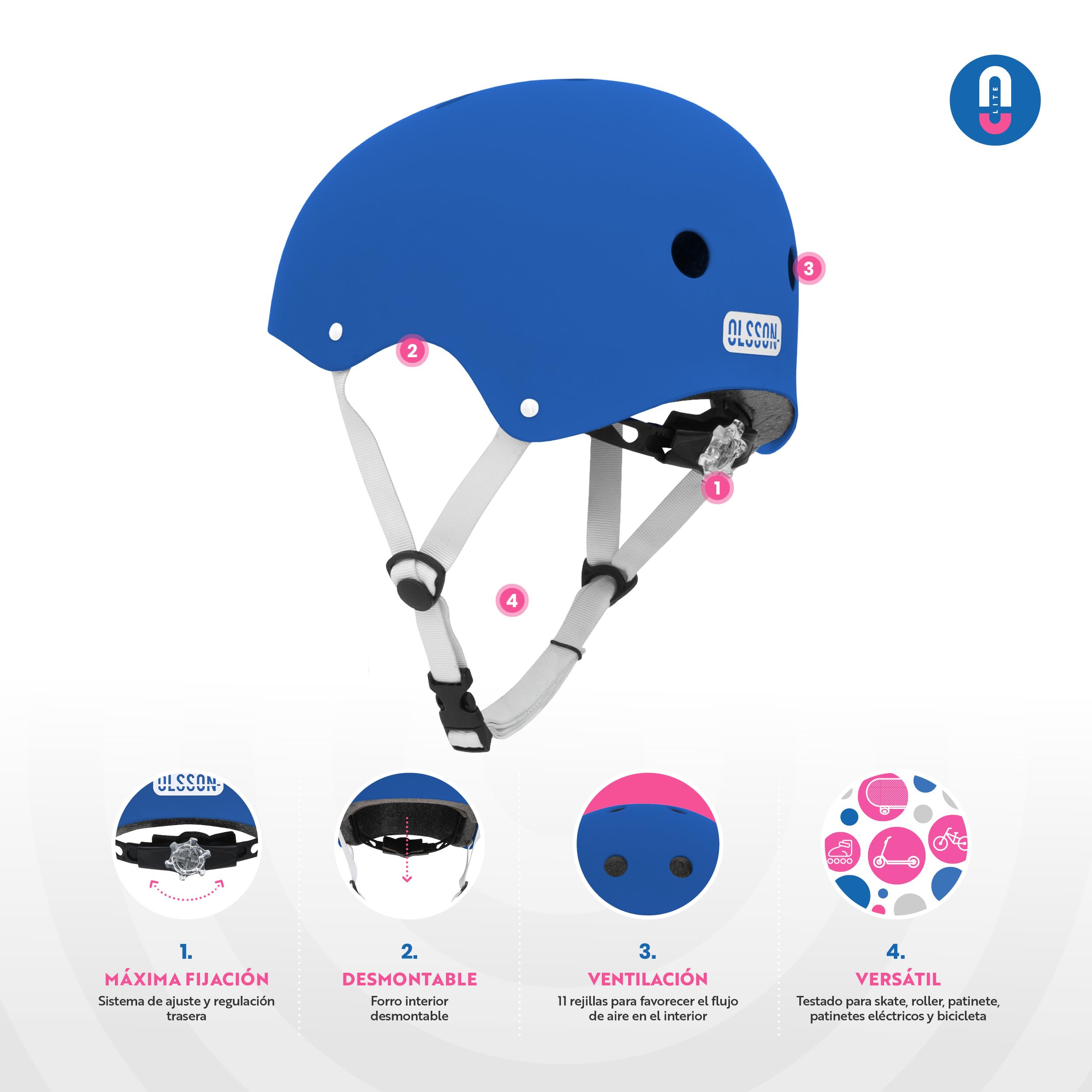 OLSSON Casco Infantil Kit Protecciones ABS EPS Forro Desmontable Lavable Tamaño Ajustable 11 Rejillas Ventilación