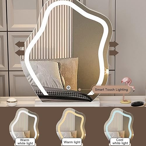 Miniatura 2 de Escritorio de tocador con espejo iluminado, tocador moderno con 3 cajones, tocador de maquillaje con taburete acolchado suave y 3 modos de Rosa