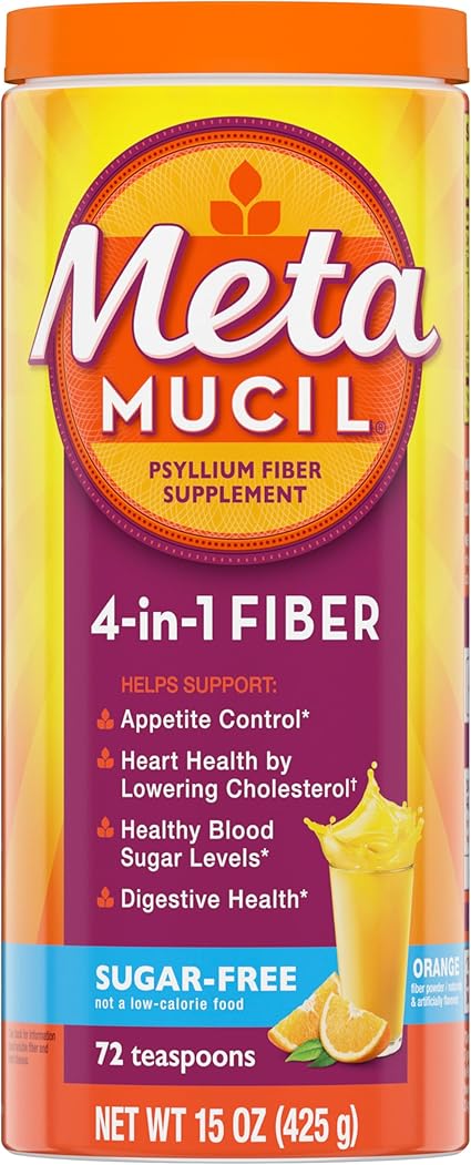 Metamucil 4-in-1 Psyllium Husk GLP-1 Friendly Fiber Supplement, Sugar-Free, 72