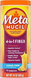 Metamucil 4-in-1 Psyllium Husk Fiber Supplement, Sugar-Free, Orange Flavored, 72 teaspoons