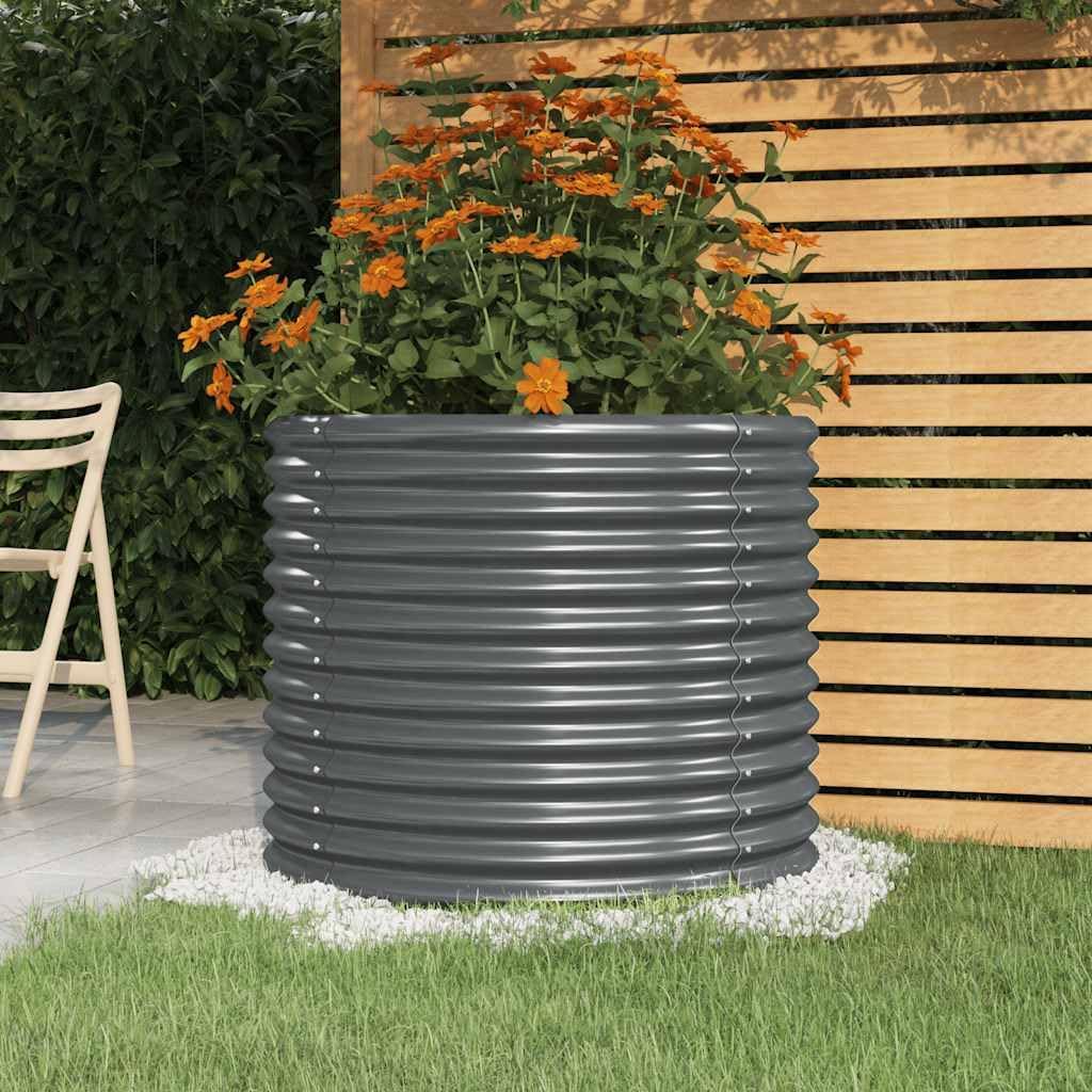 Green Powder-Coated Steel Garden Planter, 31.5x31.5x26.8 Inch Outdoor Raised Garden Bed, Durable Weather-Resistant Round Planter for Vegetables, Flowers, Herbs