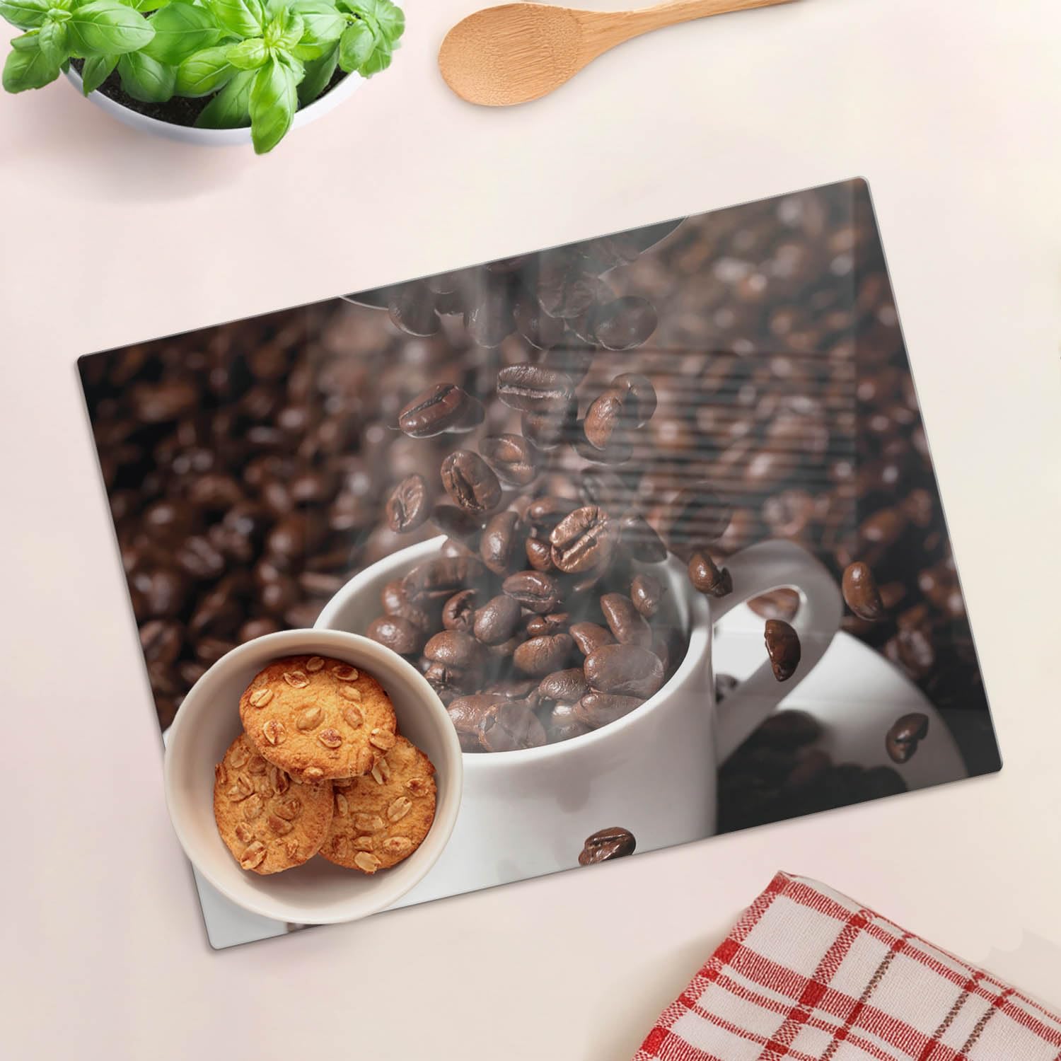 Tagliere in vetro temperato 40x30 cm Tazza di chicchi di caffè