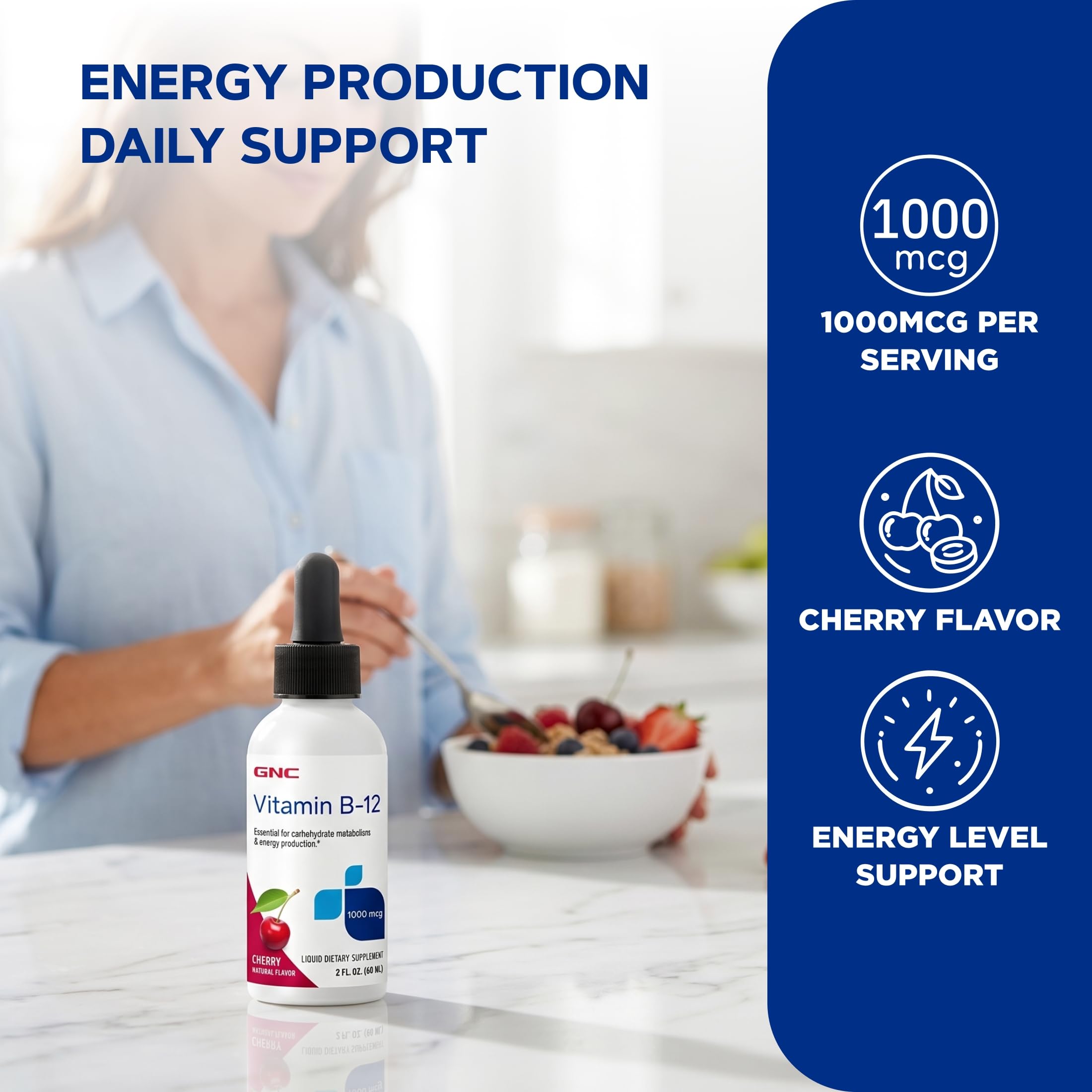 GNC Vitamin B-12 1000mcg, Supports Energy Production, Cherry, 60 Servings — Amazon image 3