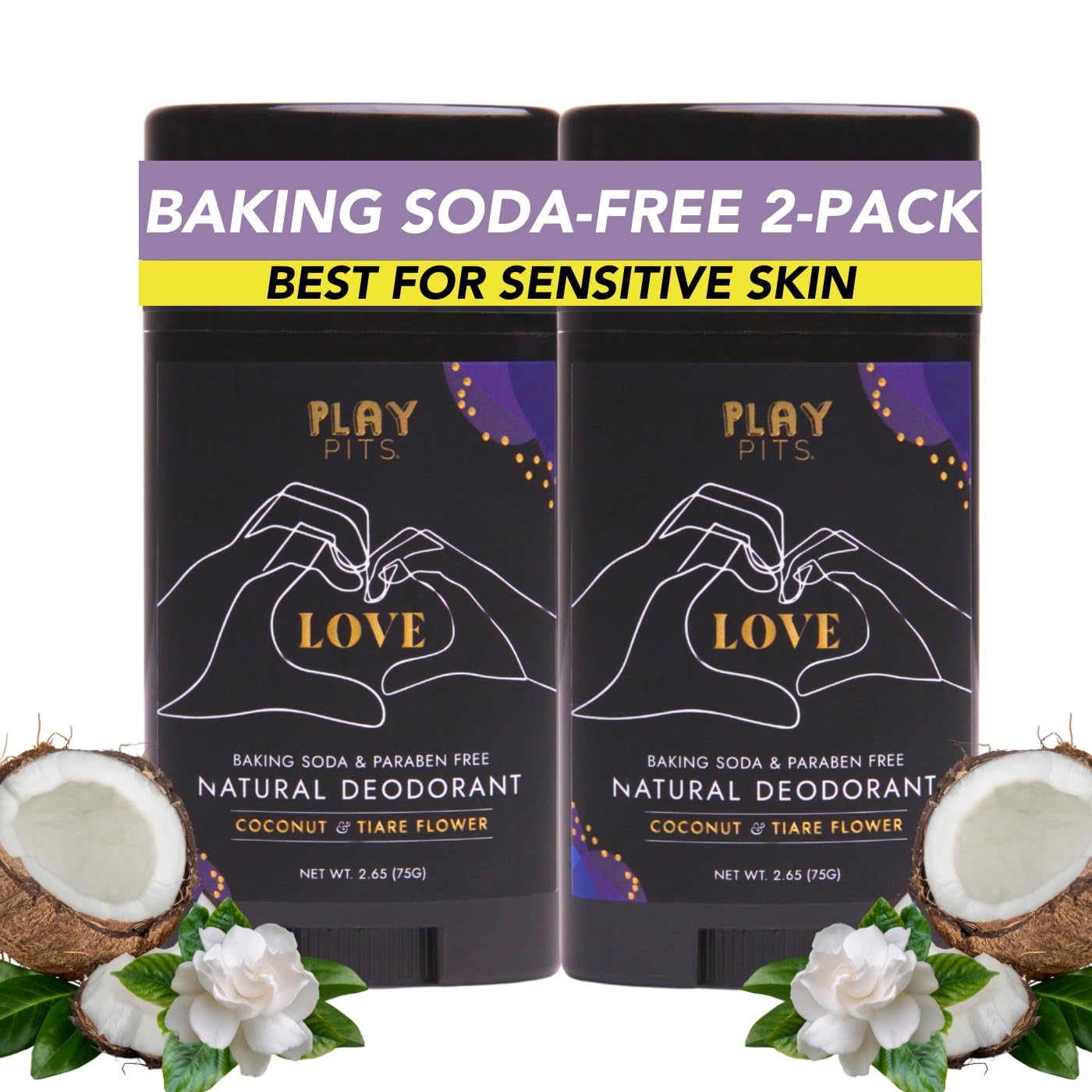 PLAY PITS - 2 Pack - Natural Deodorant - Safe for Men & Women w/Sensitive Skin - Clean, Non-Toxic, & Paraben Free – LOVE Scent - Infused w/Essential Oils – 2.65 Oz.