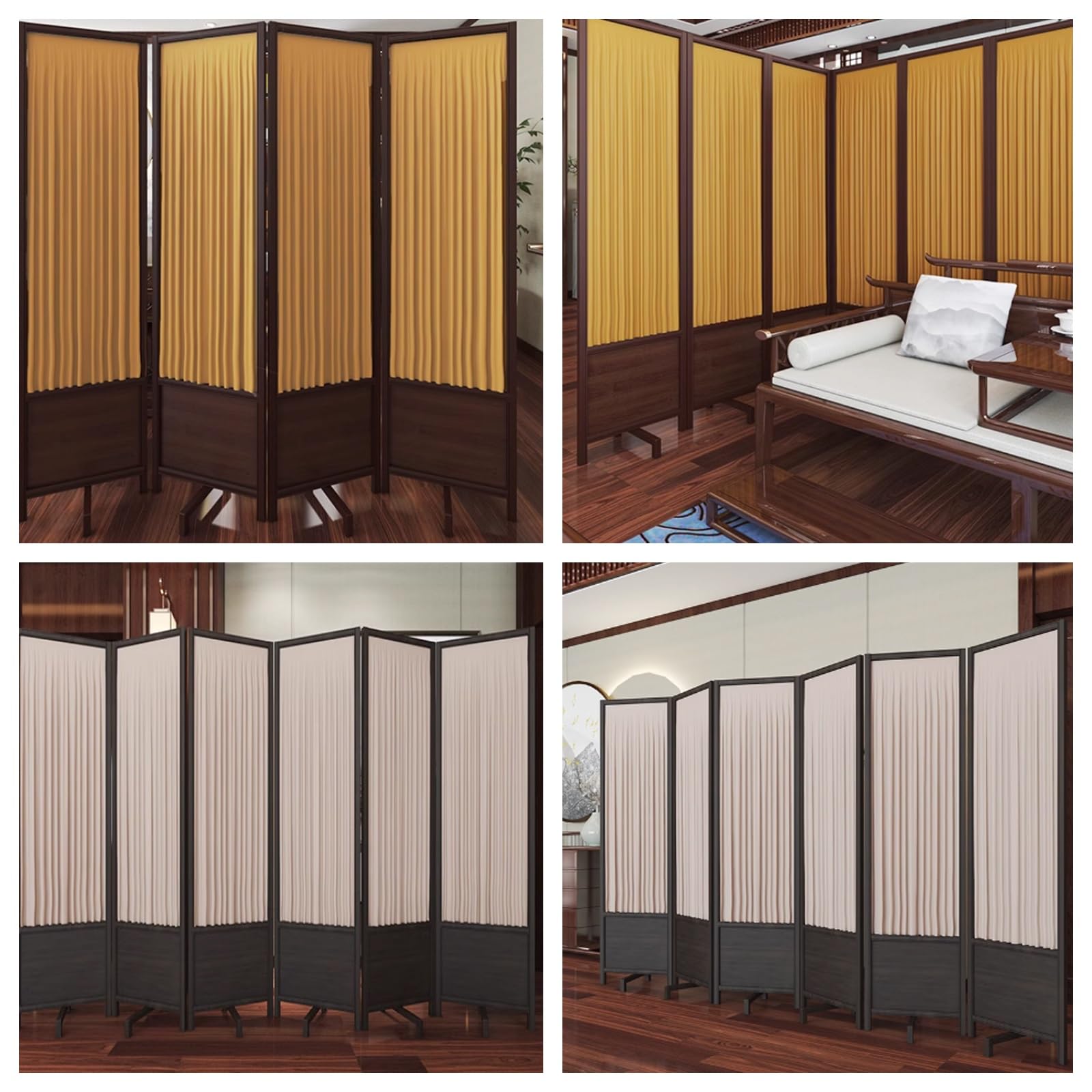 Biombo Separador de ambientes de Madera, Mampara de Oficina Amarilla/marrón/Blanca, Paneles divisorios de privacidad(White,4 Panels)