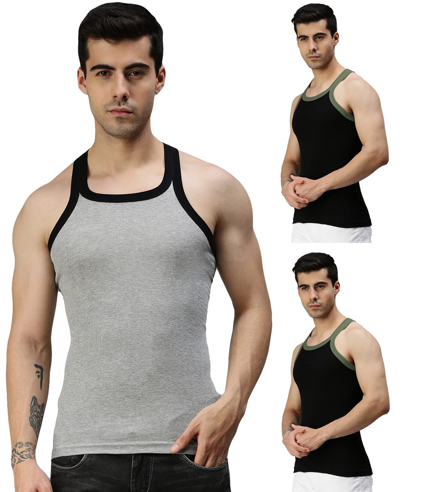 lux cozi Men's Pack Of 3 Pure Cotton Gym Regular Fit Vest-picture-24
