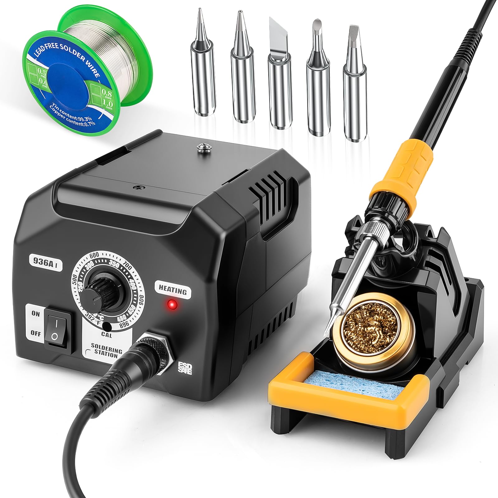 Siziviki Upgraded Soldering Station Kit - Fast Heating with ESD Safe Design, 5 Replaceable Soldering Iron Tips & 63.5oz Sturdy Construction - for