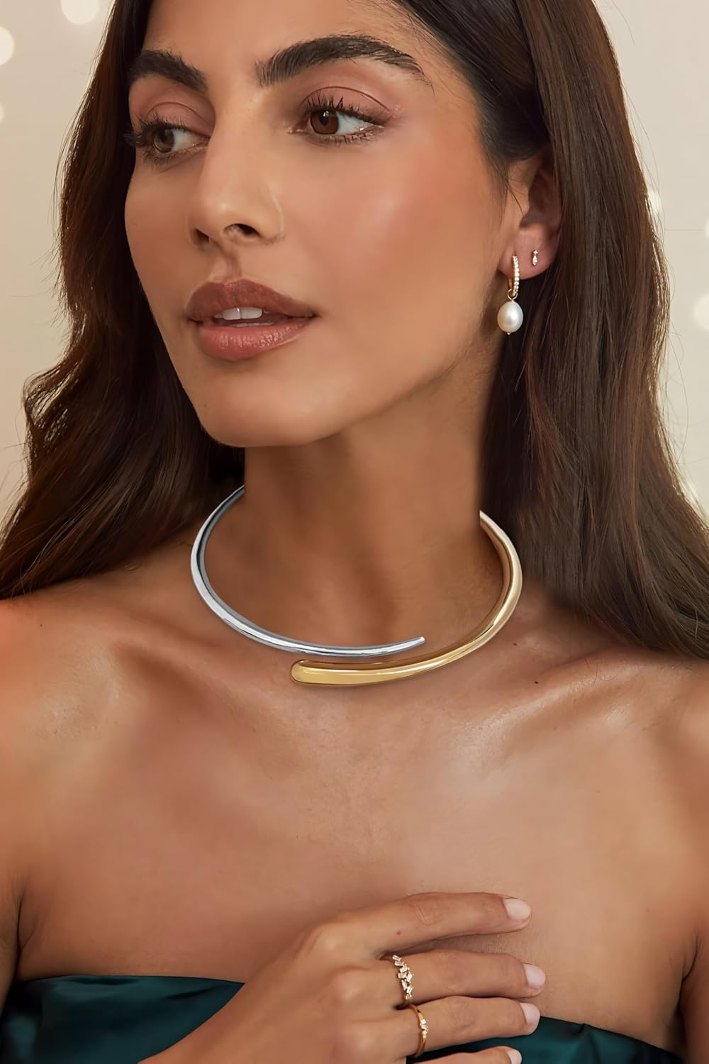 LILIE&WHITE Gold And Silver Collar Necklace For Women Adjustable Open Silver Chunky Necklaces Gold Collar Statement Necklace Chic Jewelry - Image 3