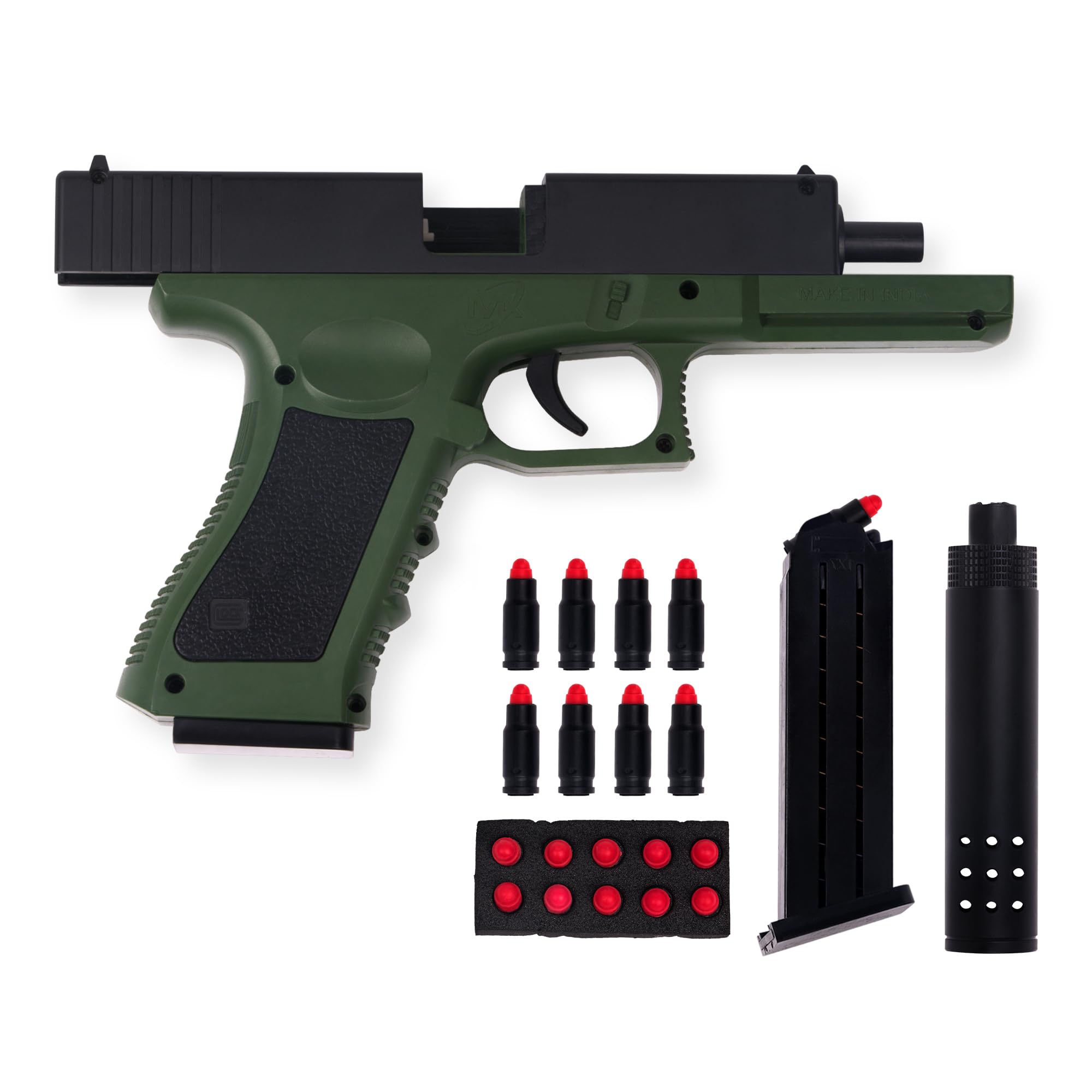 Gex Shooting Game Toy Guns for Kids & Adults Soft Bullets Blaster Gun Pistol with Foam Darts Jump Ejecting Mag Indoor Outdoor Play Toys (Minimum Age 10 Years)