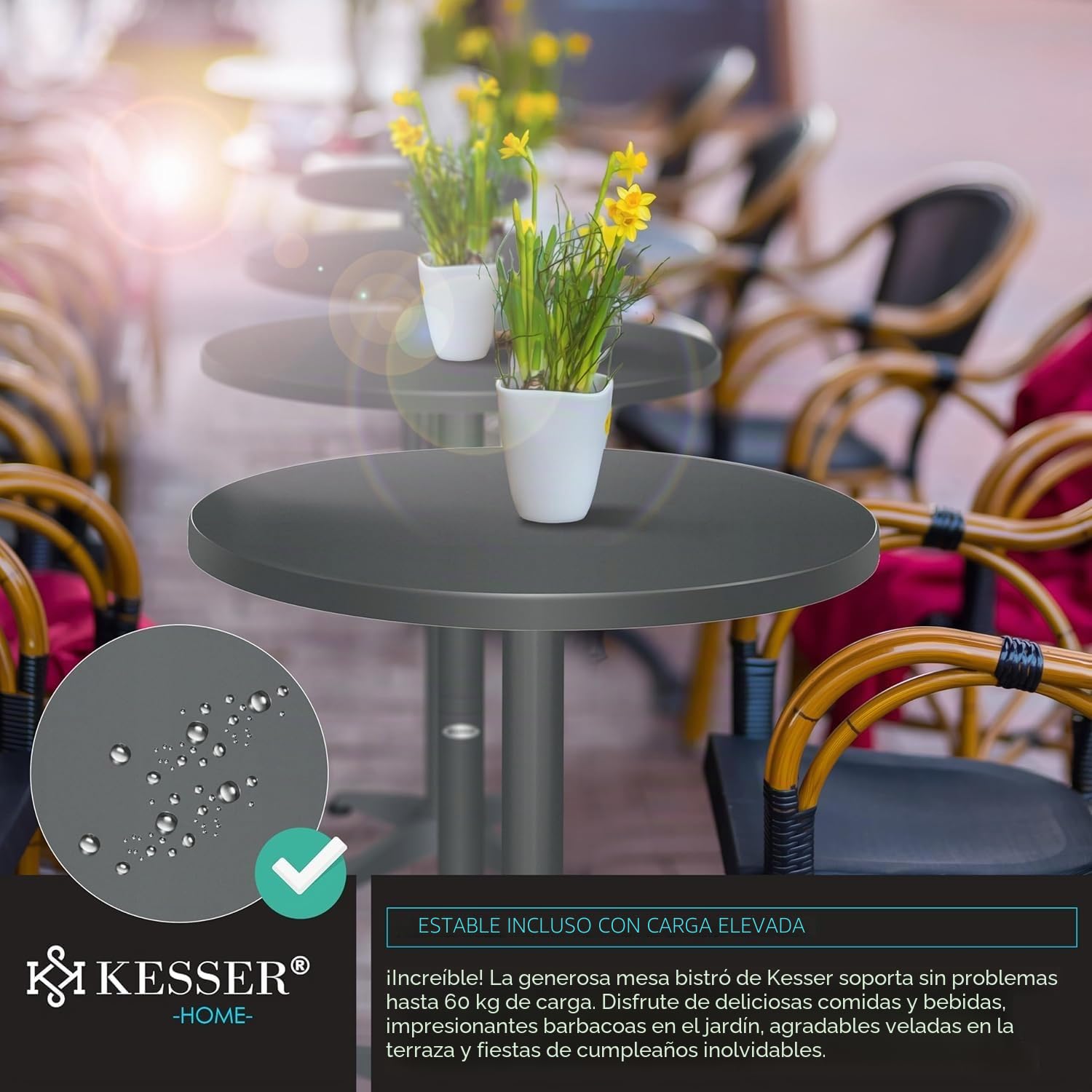 KESSER® Juego de 2 mesas altas 2 en 1, placa de aluminio y acero inoxidable, altura regulable 70 cm/115 cm, mesa de fiesta de 80 cm de diámetro, redonda, para interior y exterior, incluye funda