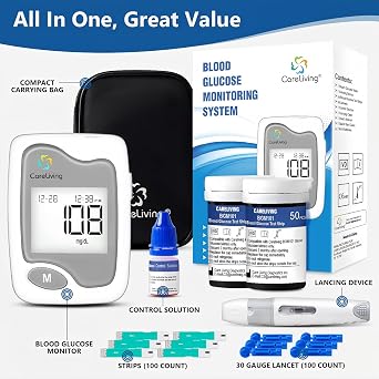 BGM101 Blood Glucose Monitor Kit, 100 Test Strips, 100 Lancets, 1 Blood Glucose Meter, 1 Lancing Device, Diabetes Testing Kit, Portable Blood Sugar Test Kit, Glucometer Kit for Home