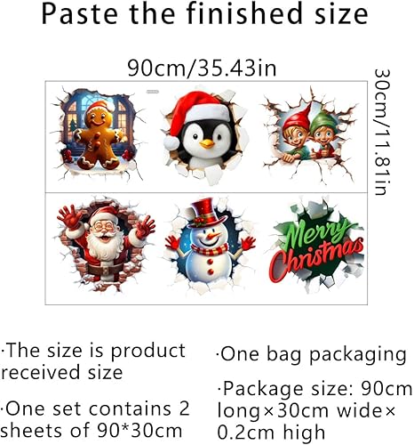 Miniatura 5 de 3D Christmas Decals Christmas Santa Claus Gingerbread Man Snowman Wall Stickers Removable Merry Christmas Wall Decals Art Decor for Xmas Holiday