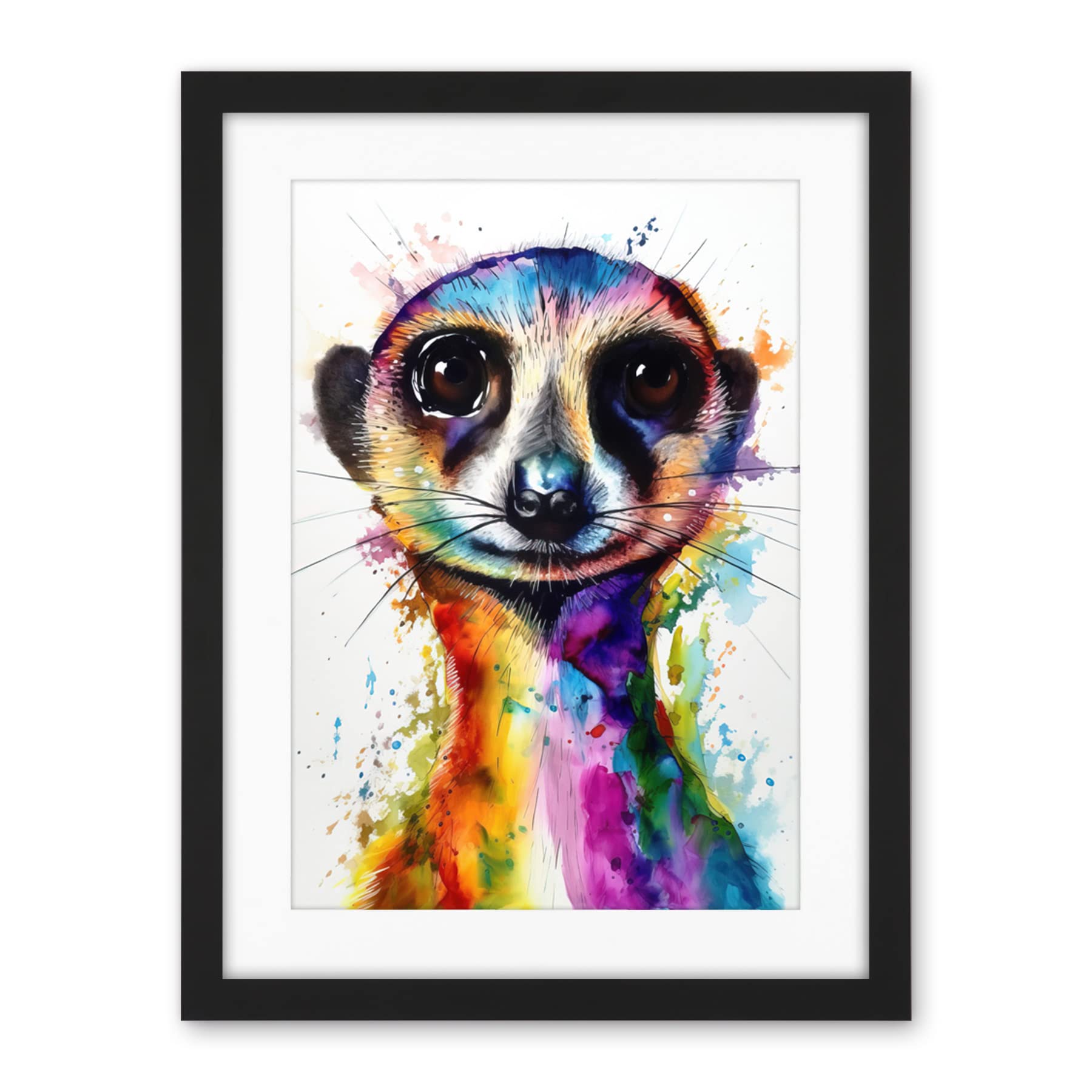 Artery8 Meerkat Splash Paint Watercolour Painting Artwork Framed Wall Art Print 18X24 Inch