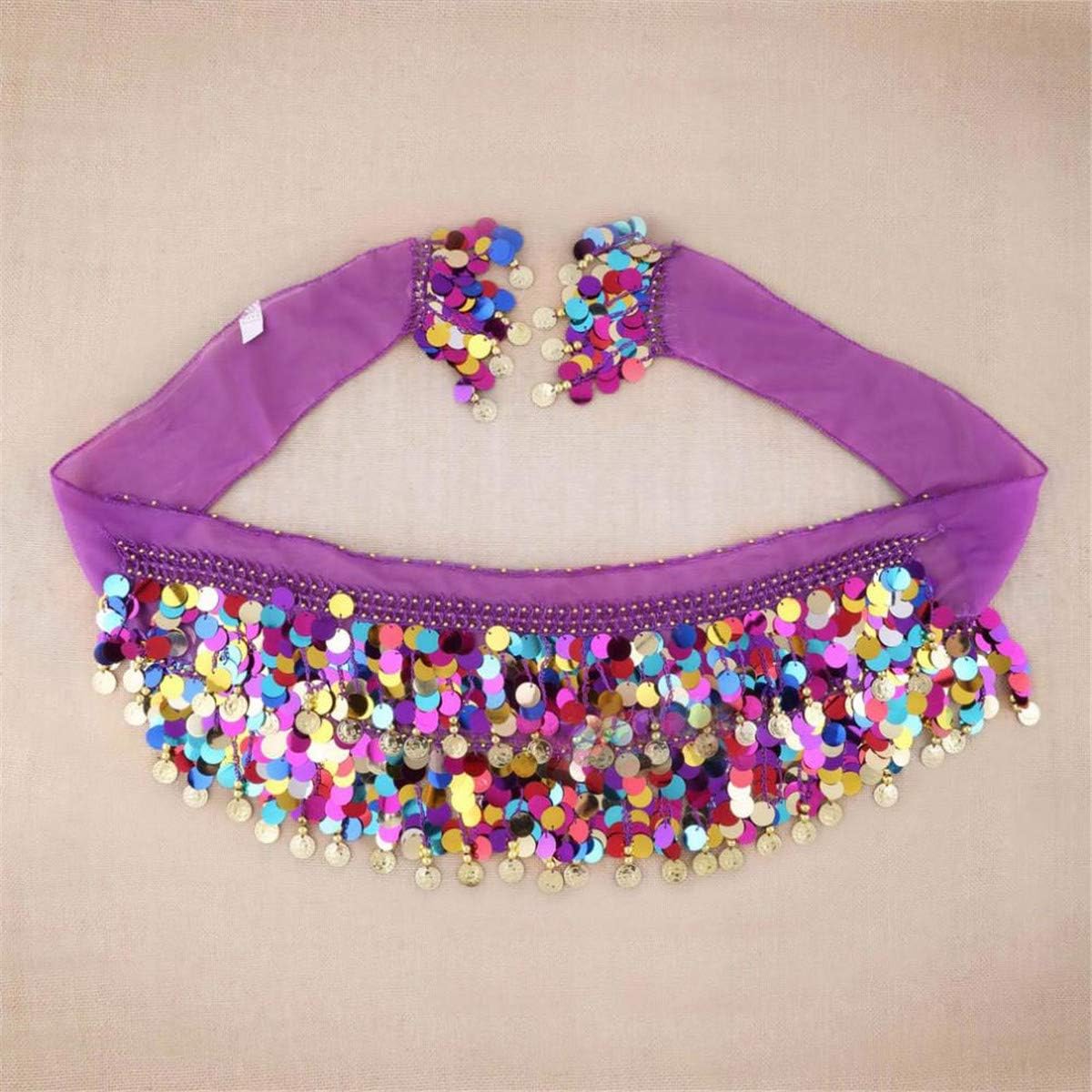Belly Dancing Dance Waistband Hip Skirt Scarf with Multicolor Sequins