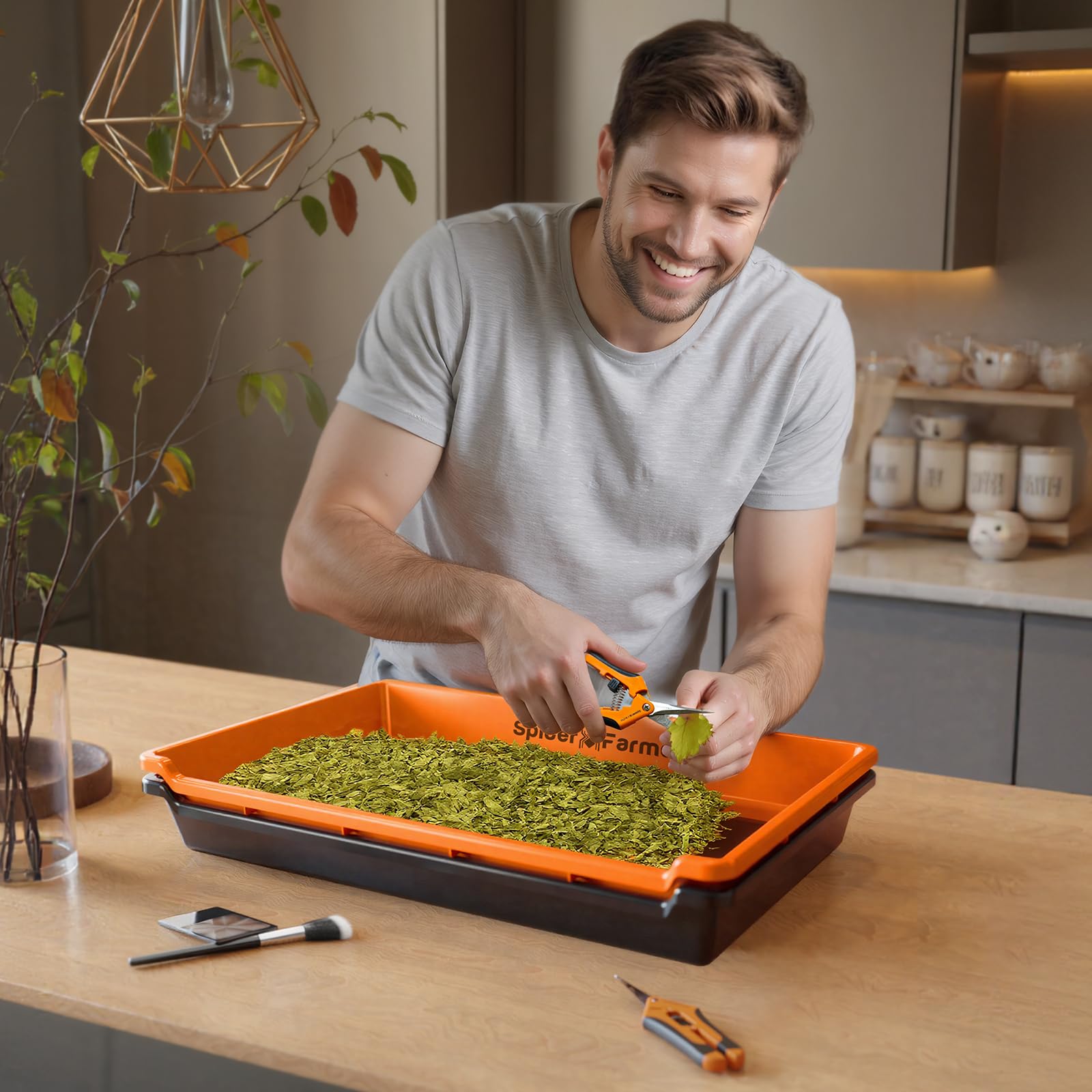 Spider Farmer Trim Tray Set mit 150 Mikron Pollensieb, Trimmschale & Ernte Zubehör, Dry Sift Sieb – Trimm-Set mit Auffangschale, Schere, Bürste & Lupe für sauberes und effizientes Trimmen