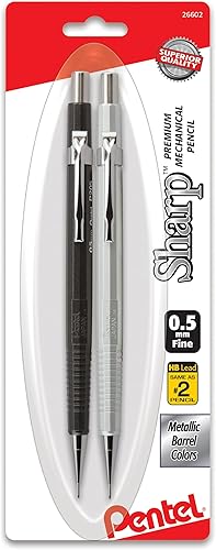 Pentel Sharp - Portaminas, (0.5 mm), cuerpo metálico, colores surtidos, paquete de 2 (P205MBP2M)