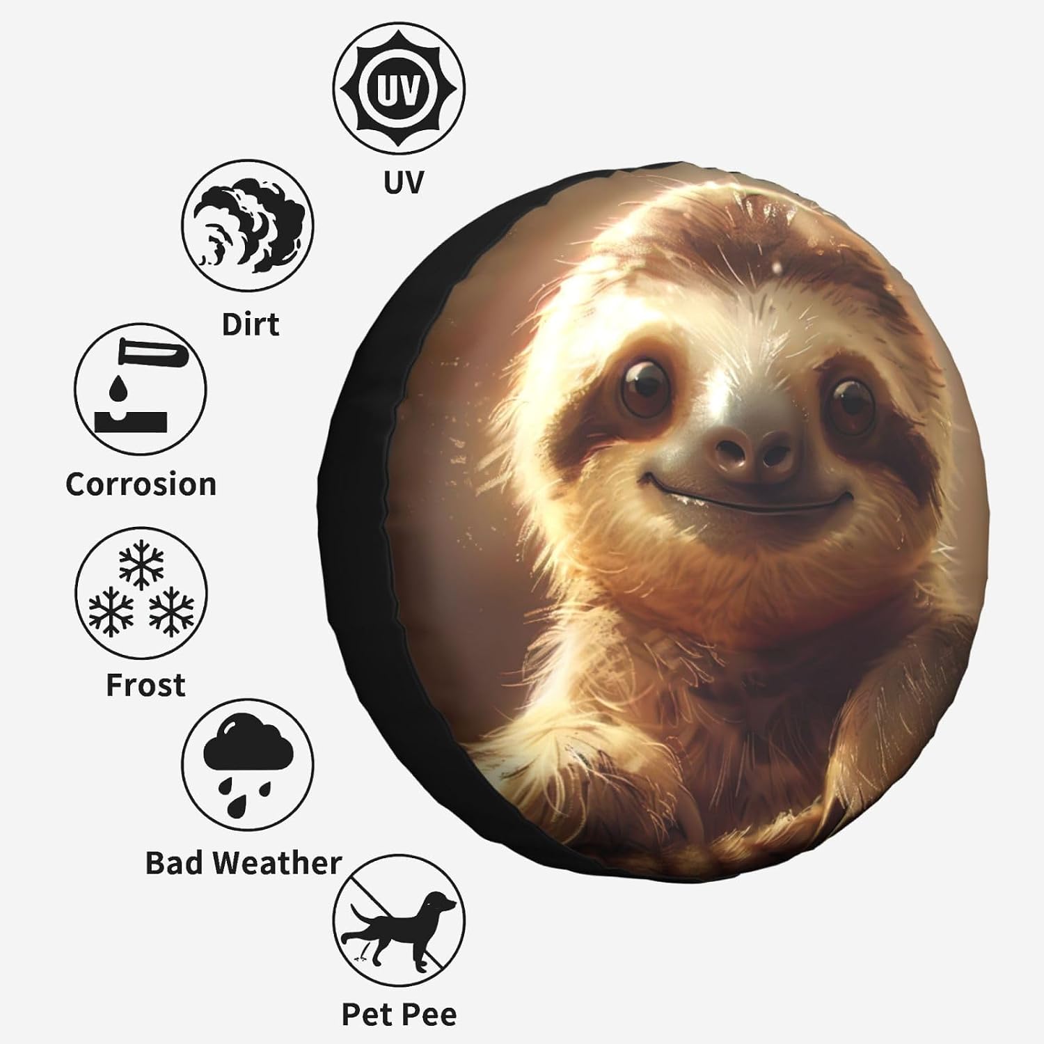 Adorable Sloth Print Tire Cover Universal Spare Wheel for Trailer Rv SUV Truck Camper Travel Accessories