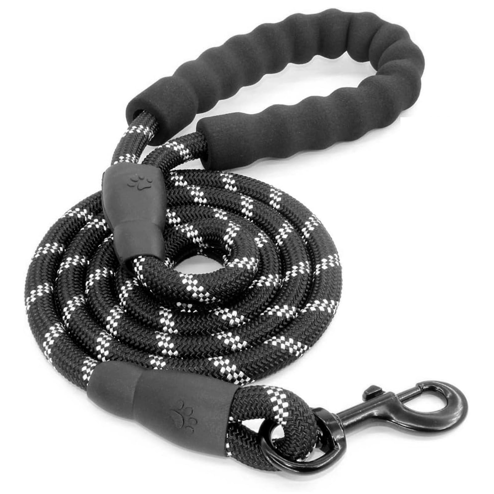RoiYeel Dog Lead, Comfortable, Padded Carry Handle, Reflective, Nylon, for Training and Walking, Training Lead & Running Lead for Puppies, Small, Medium and Large Dogs (200 x 1 cm), Black