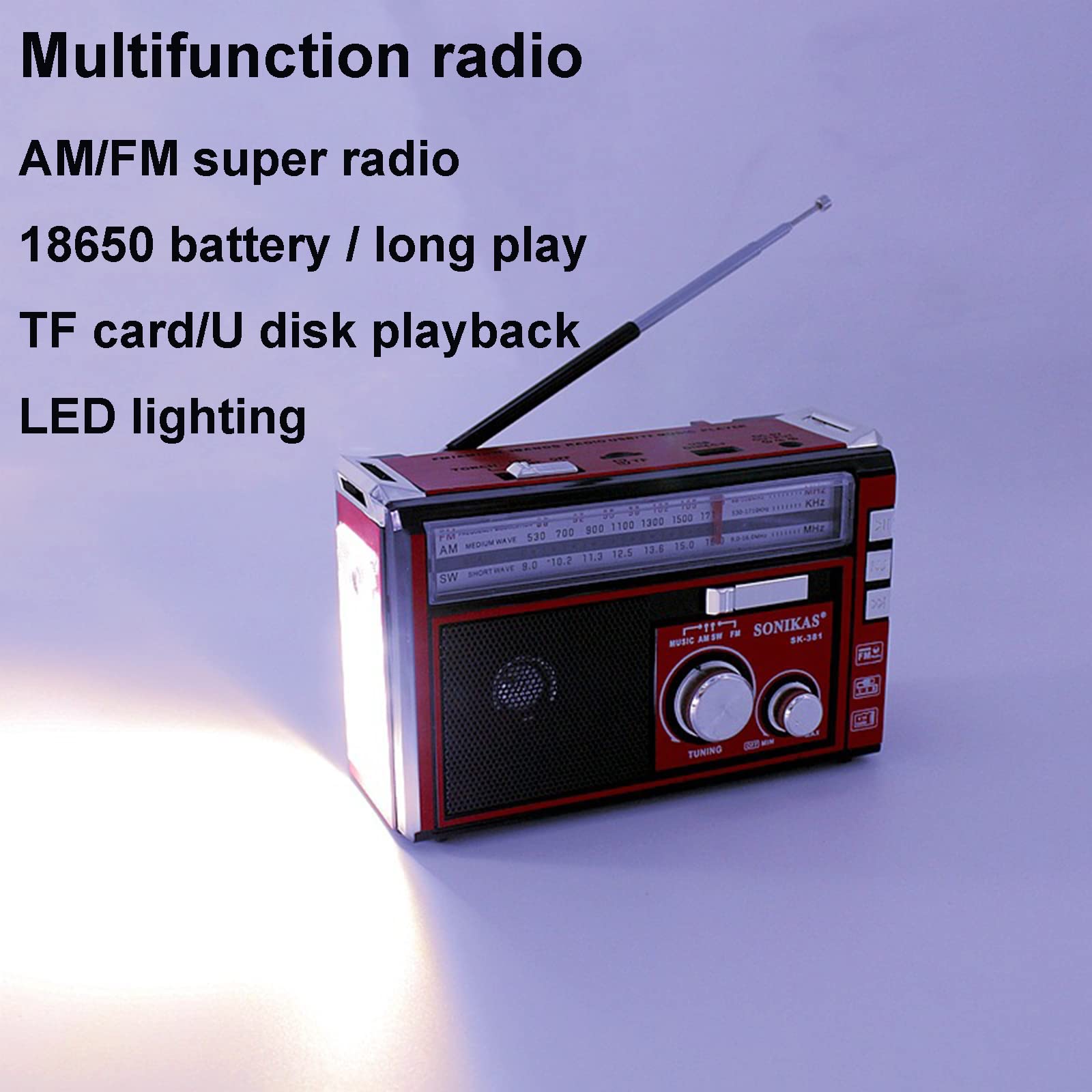 Radio Portable FM AM SW Radio pour Personnes Âgées, Prise en Charge Disque U/TF Carte, Alimentation Secteur ou Batterie,Noir