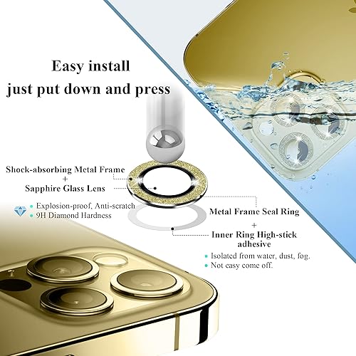 Miniatura 3 de Paquete de 2 Protector de lente de cámara de vidrio templado compatible con iPhone 14 ProMax, ultra transparentedelgado, antiarañazos, a prueba de