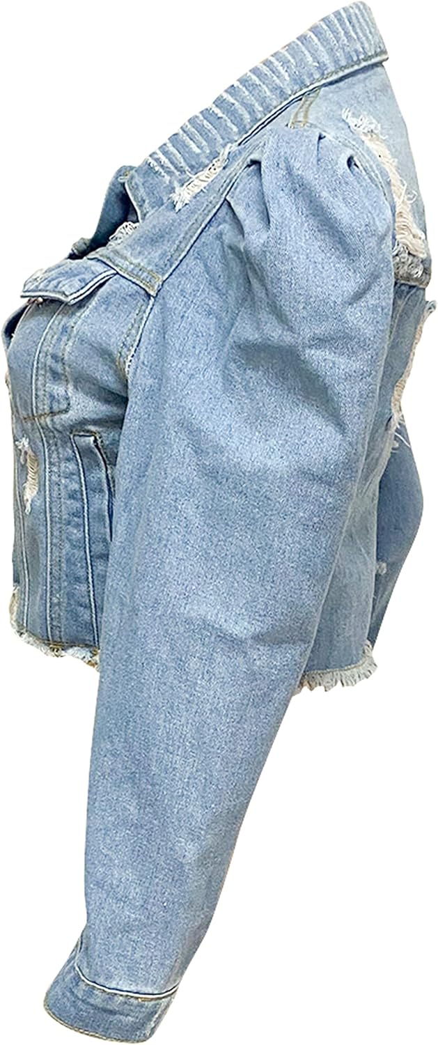 AMEBELLE Jean Jacket for Women Long Puff Sleeve Distressed Crop Denim Jackets Top - Image 6
