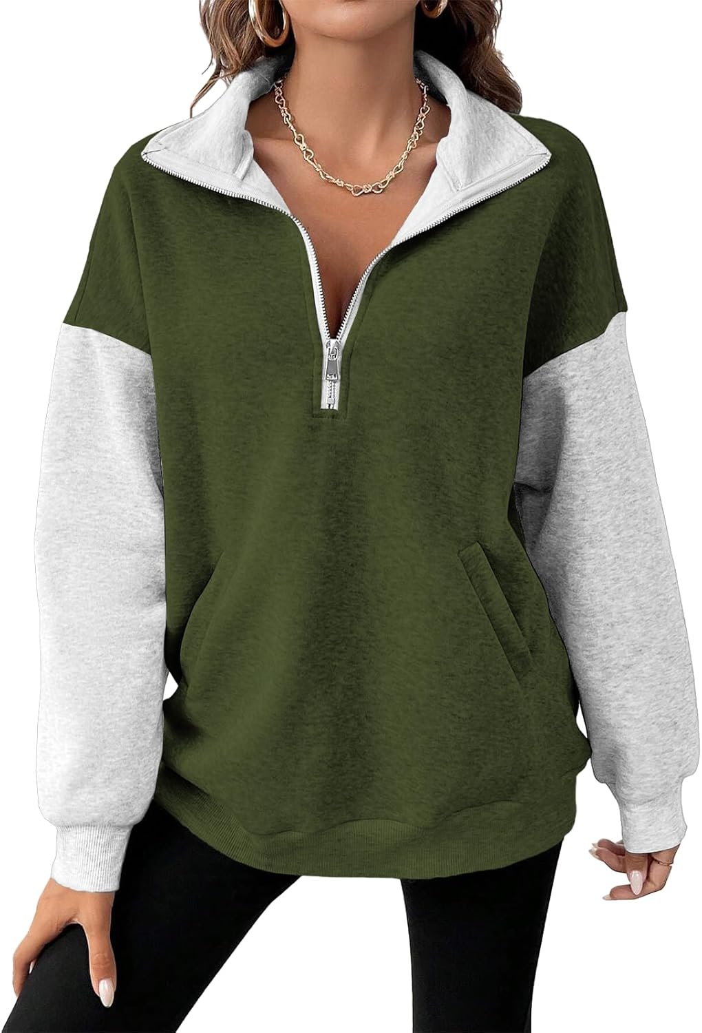 Womens Half Zip Pullover Vintage Novelty Long Sleeve Sweatshirt Midweight Pullover ...