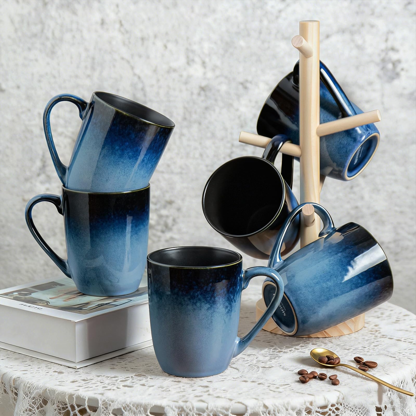 Amazon.com | MONITO Large Ceramic Coffee Mugs Set with Handle for  Tea/Latte/Cappuccino/Milk/Cocoa, Ice-Snow Blue 14oz, Set of 6, Funny Tea  Cups for Office and Home: Coffee Cups & Mugs