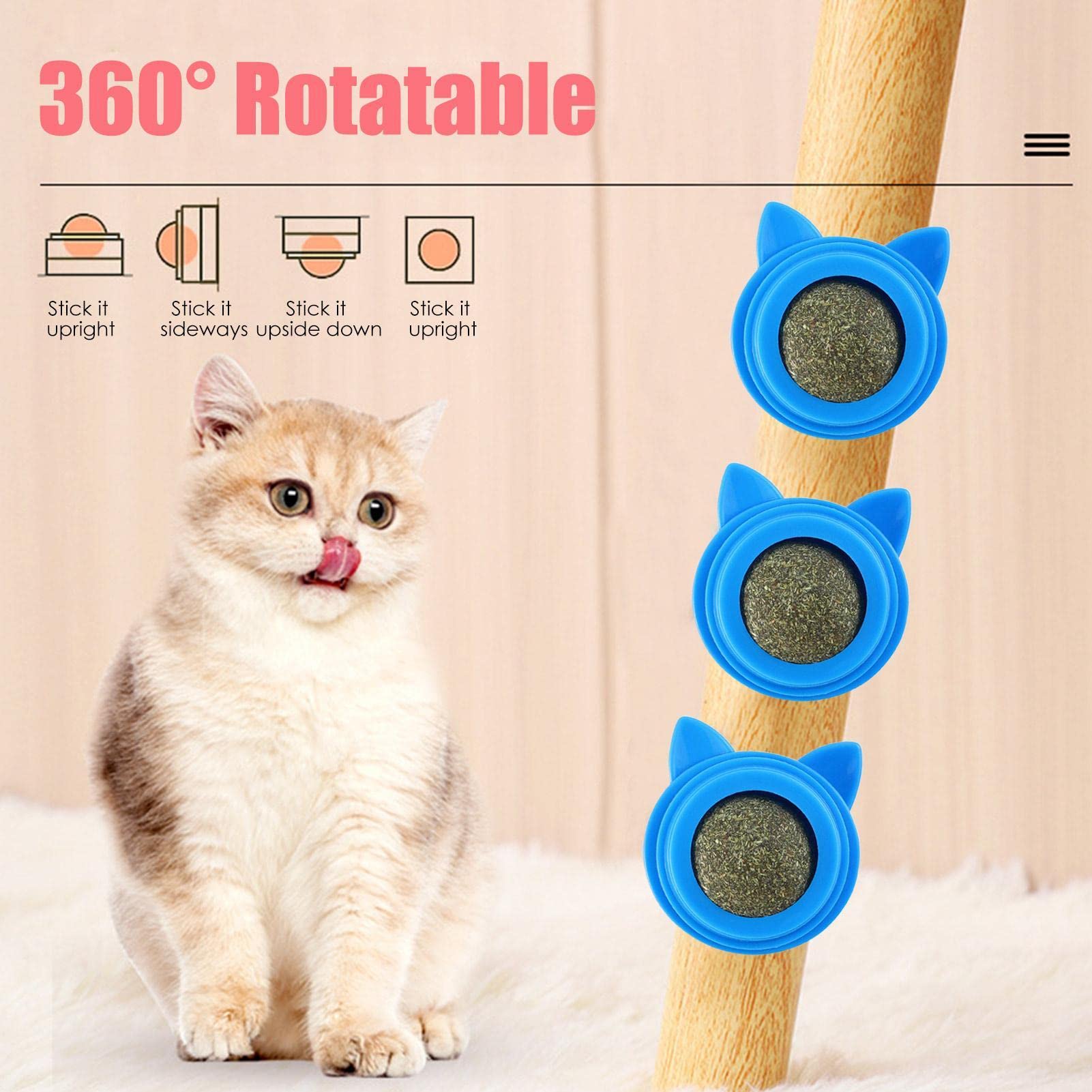 Palla Di Erba Gatta Adesiva Da Parete - Giocattolo Interattivo Per Gatti, 10cm - Foto 3