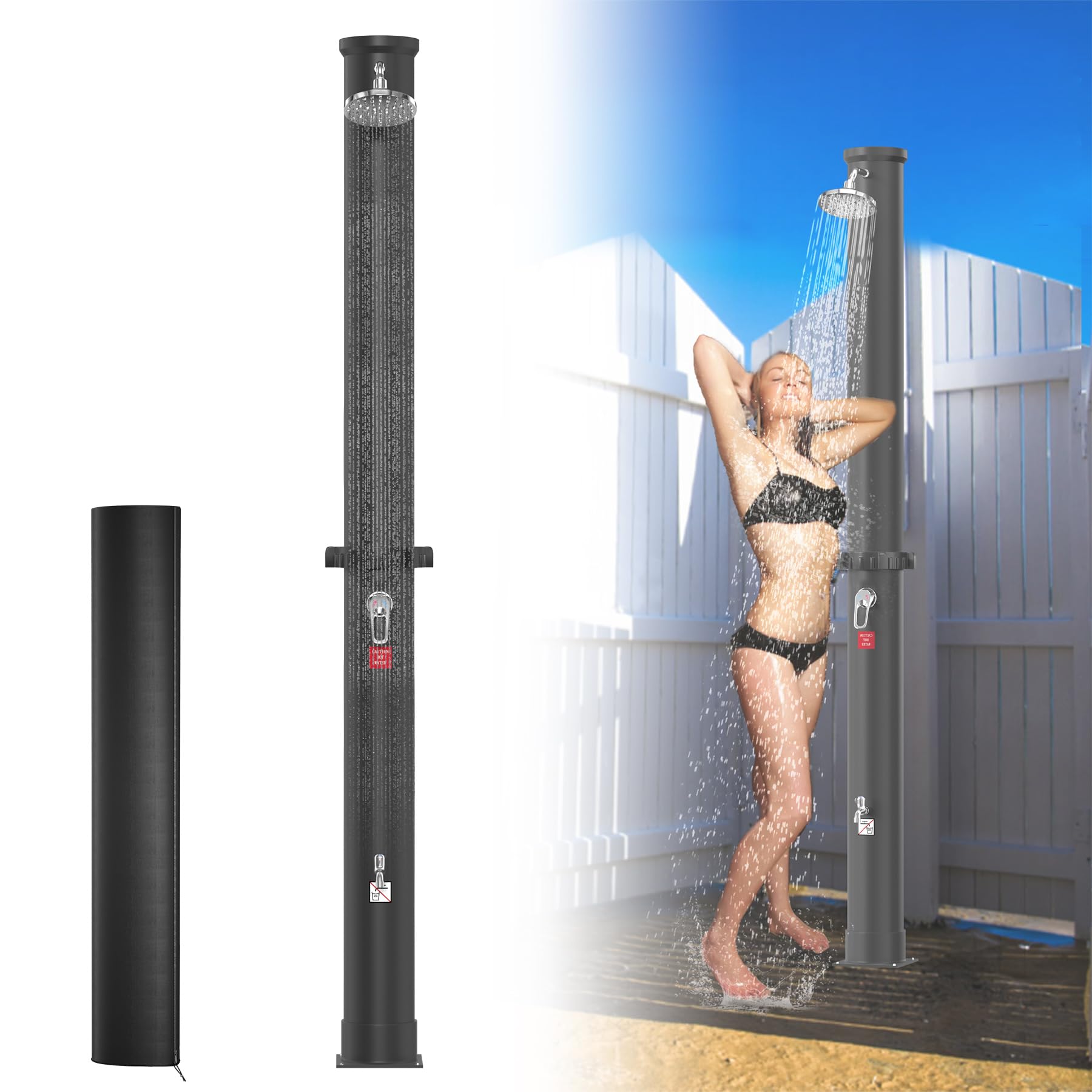 Froadp 35L Solarny System Prysznicowy do Ogrodu Temperatura Wody do 60℃ Prysznic Solarny z Obracającą się o 180° Głowicą Deszczową i Podłączenie Węża Ogrodowego Prysznic Basenowy (Srebrny)