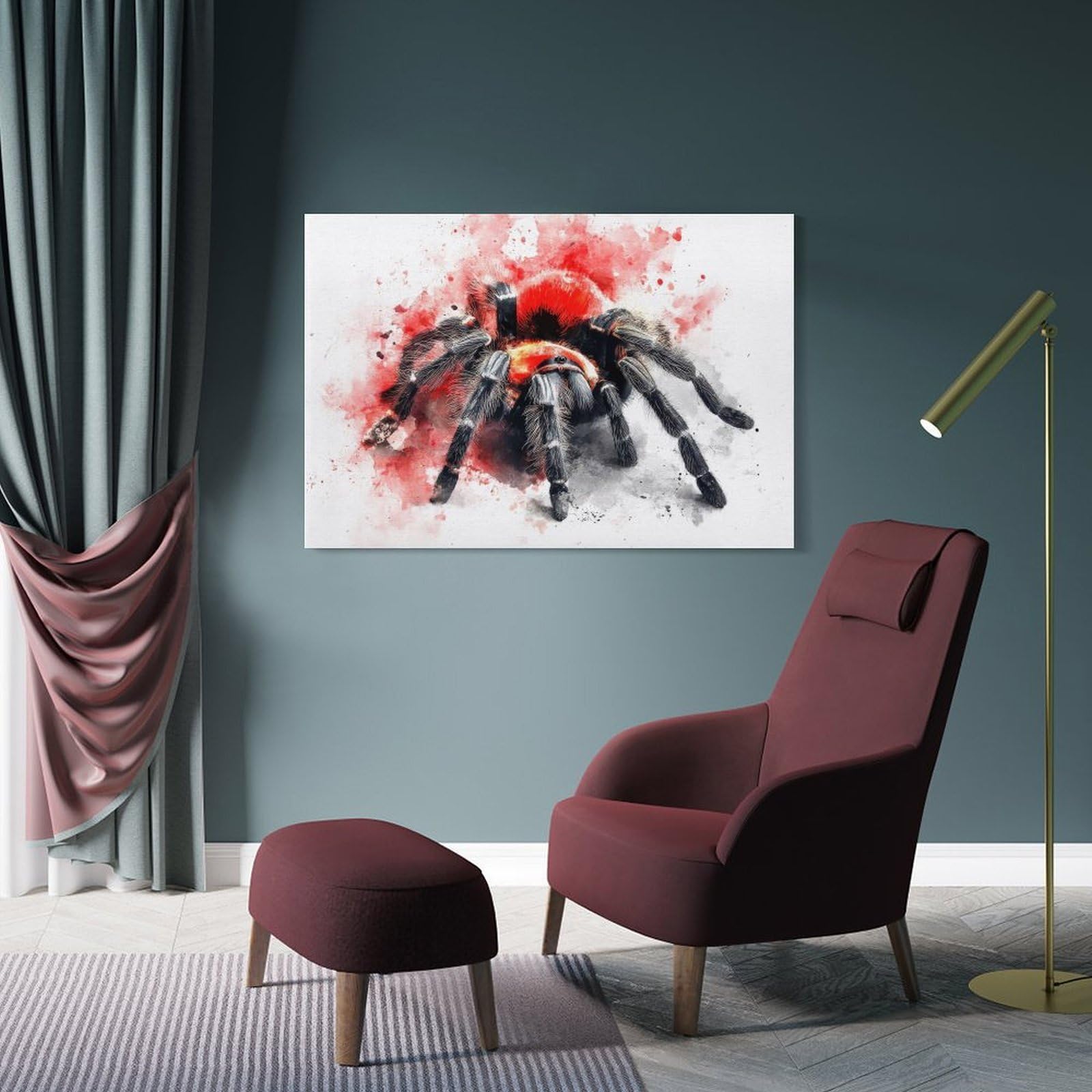 Junmoney Watercolor Tarantula with Red Splashes Decorative Canvas Print 24x36inch(60x90cm), for Corridors, Hallways Or Apartment Entries, Decorative Wall Art for Narrow Spaces