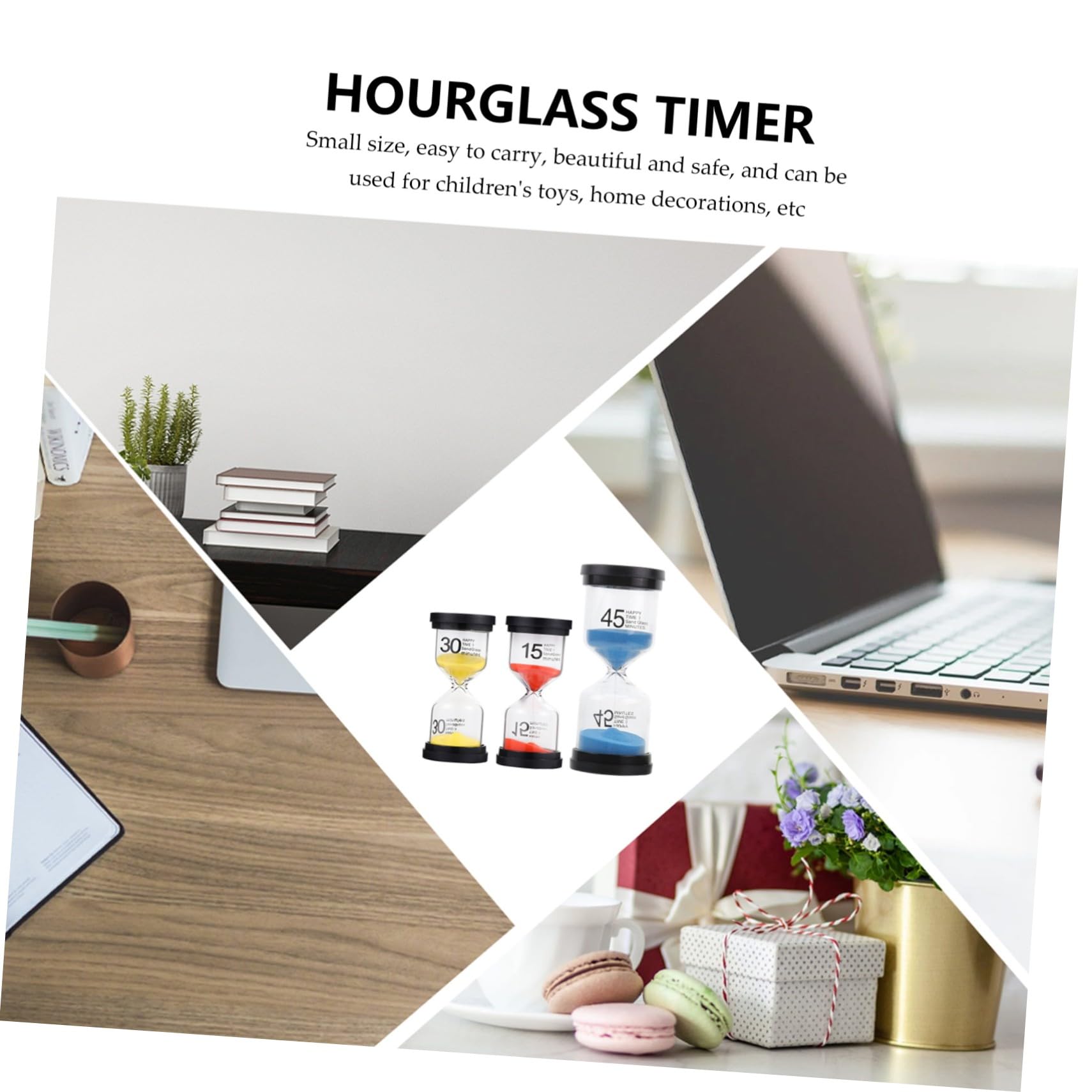 Reloj de Arena de Mesa 3piezas Temporizador para Decoración del Hogar y Obsequio Adecuado para Niños en Vacaciones