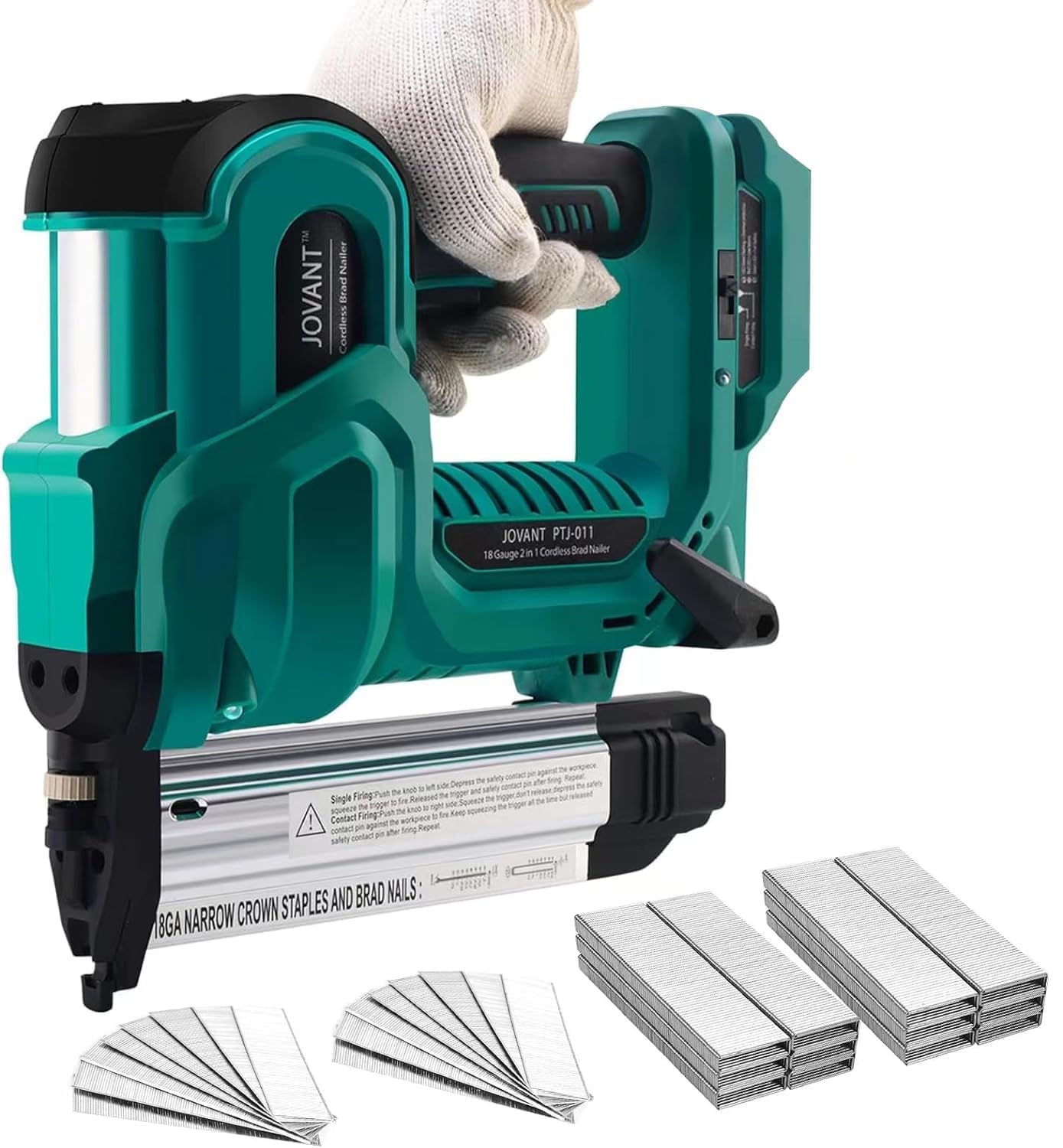 2 in 1 Brad Nailer Cordless for JOVANT 20V Battery, 18 Gauge Brad Nailer, Battery Nail Gun, 800pcs Nails/Staples for Upholstery,Carpentry and