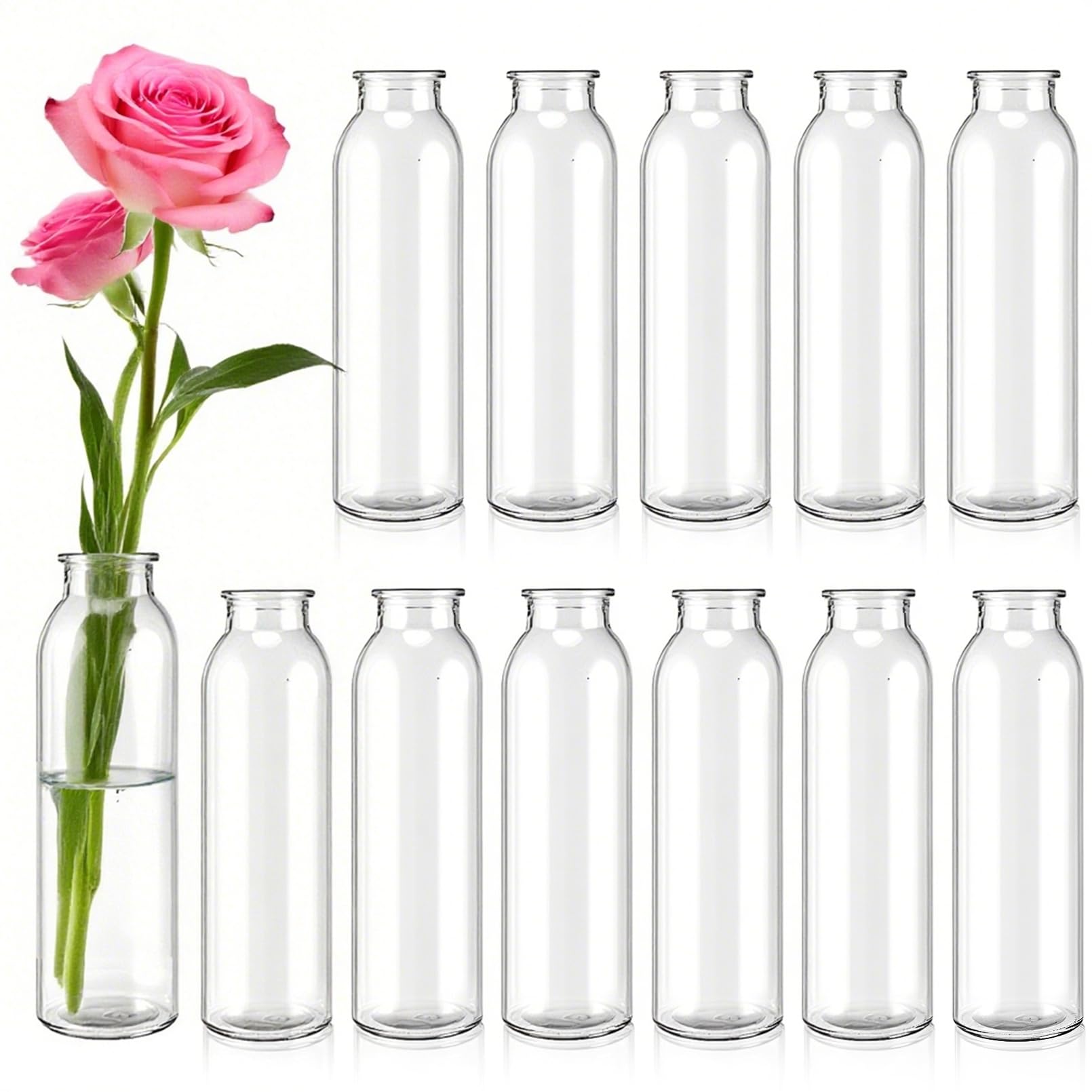 Enjamyo 12 Pcs Glass Bud Vases Bulk,Clear Small Glass Vases,Mini Flower Vase for Centerpieces,Decorative Bottle Vase for Party,Wedding Reception,