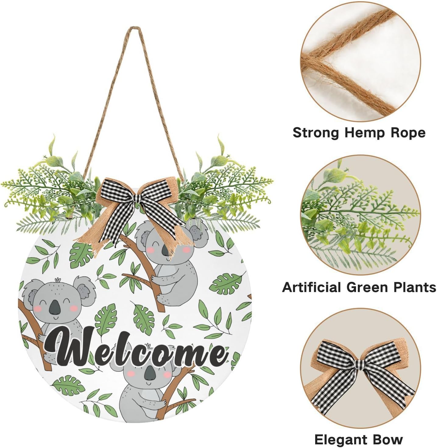 YETTASBIN Welcome Sign Cute Koala Front Door Sign, Waterproof Wall Hanging Plaque Decorative Porch Wreath for Housewarming, Farmhouse Yard Garden Home Holiday Decor, 12 x 12 Inch