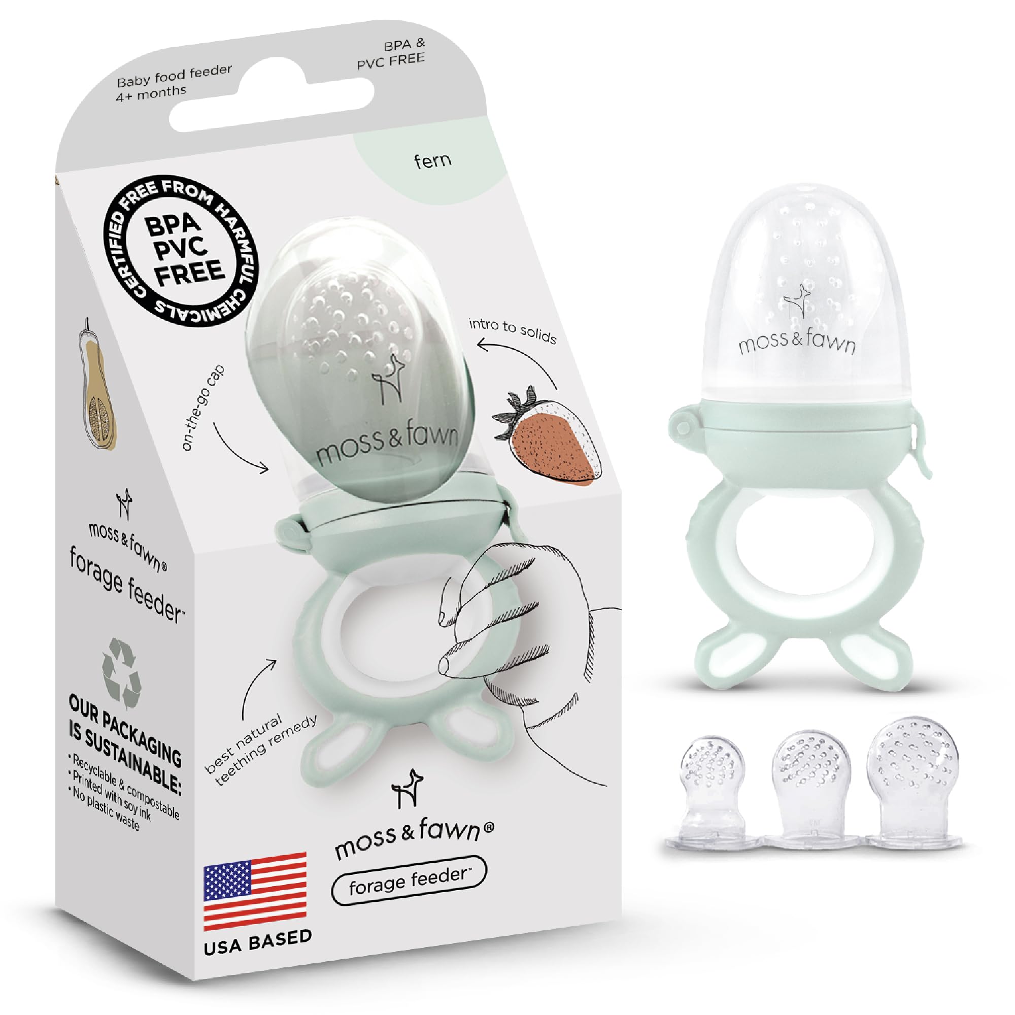 Moss and Fawn Forage Feeder - Soothing Silicone Frozen Breast Milk Popsicle & Baby Food Teething Toy, Pacifier, Fruit Feeder, & Teether - BPA, PVC &