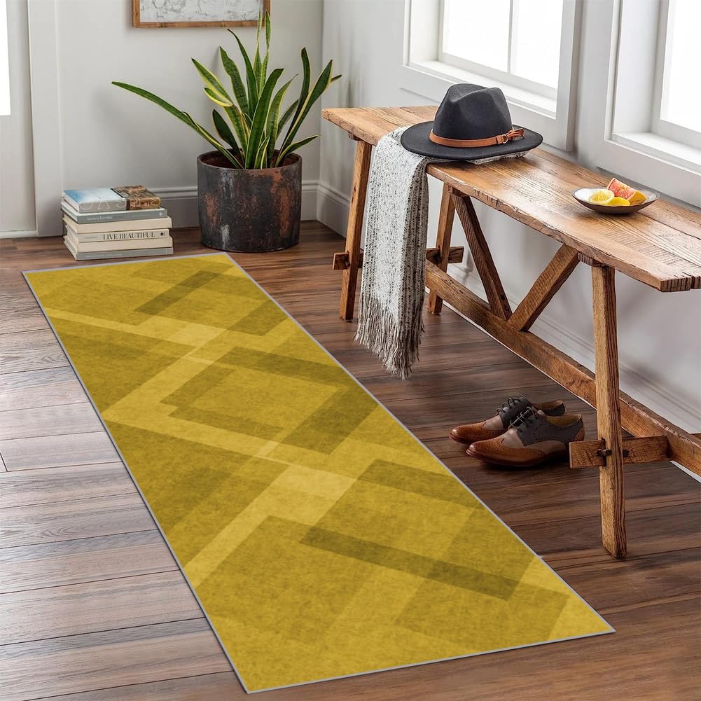 Läufer Teppich Flur rutschfest 120x360cm Gelb Teppichläufer Lang Meterware Waschbar Küchenläufer KorridorEinfarbig Polyester Wohnzimmer Schmutzfangmatte