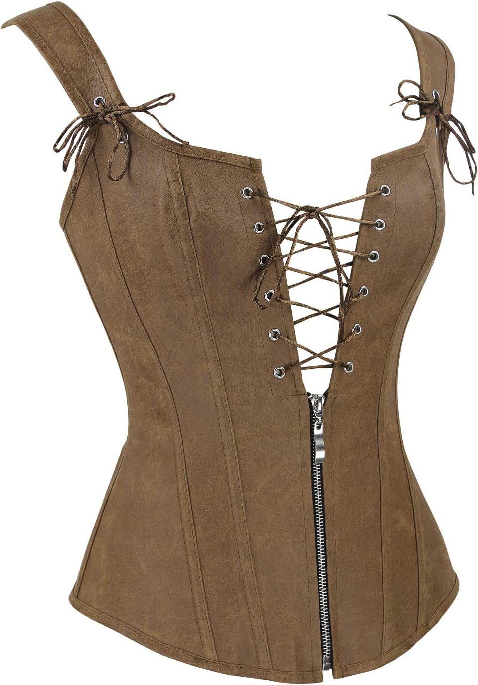 Charmian Women's Renaissance Lace Up Vintage Boned Bustier Corset with Garters - Image 2