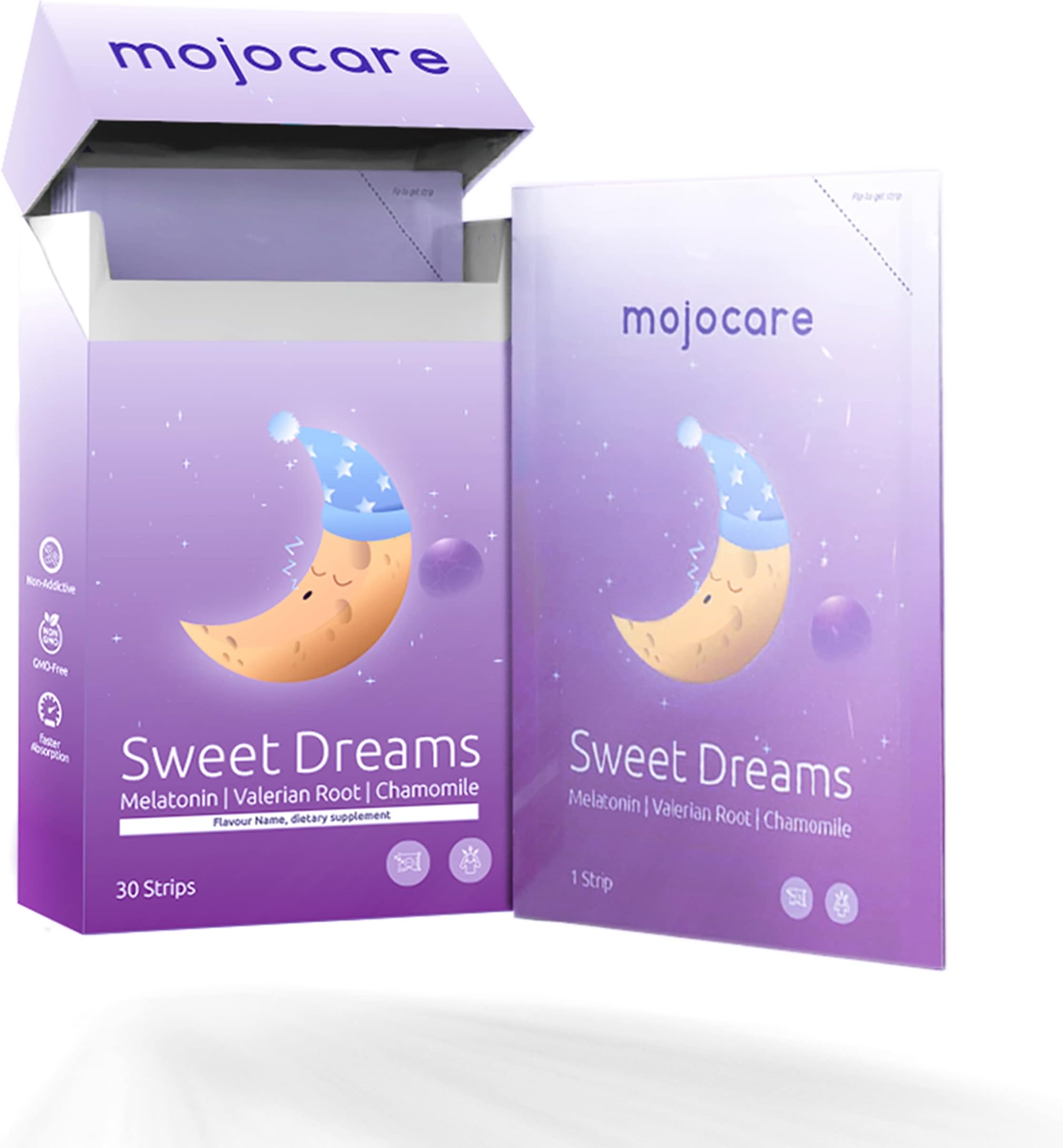 Mojocare Sweet Dreams Melatonin Strips - Promotes Relaxation & Sleep, Helps Improve Sleep Quality- 30 Orally Dissolving Strips