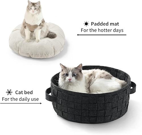 Miniatura 4 de FUKUMARU Cama para gatos, cama redonda de 18 pulgadas, camas acogedoras para gatos de interior, cama lavable para mascotas con cojín extraíble
