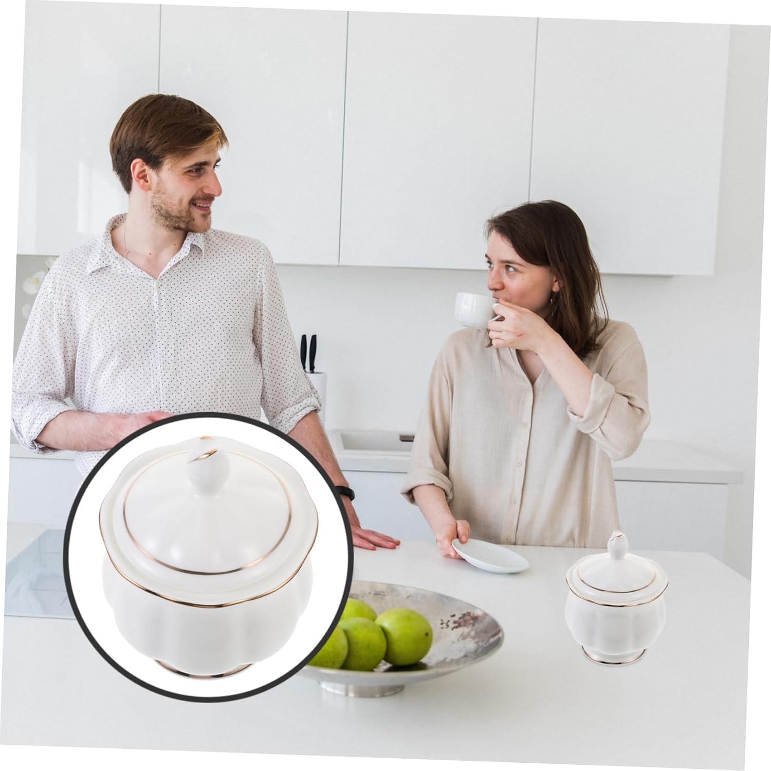Ceramic Sugar Bowl Lid Vintage Style Spice Container for Coffee Bar Candy Holder Kitchen Condiment Jar
