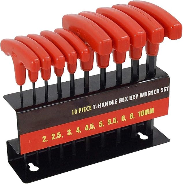 Dapetz® T-Handle AF English Imperial Hexagon Allen Key Set, 10 Pieces Hex Key Set Metal Storage Rack Wall Mounted for Allen Wrench Set