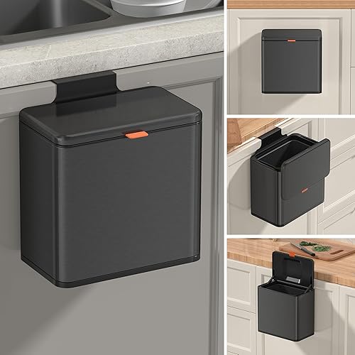Miniatura 8 de Mbillion Cubo de basura colgante de compostaje de cocina con tapa, de acero inoxidable de 1.05 galones, para armario de cocina, cubo de basura