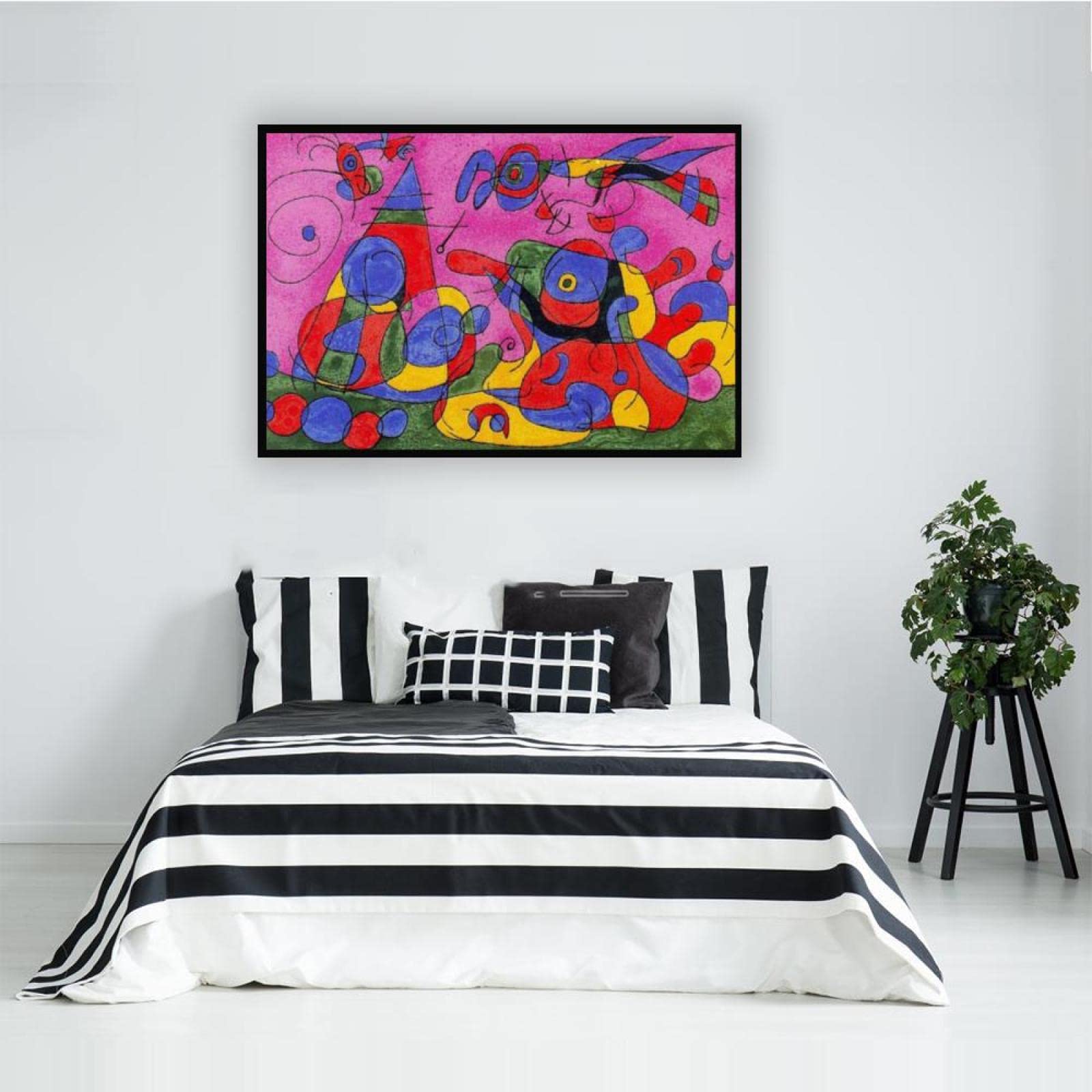 JZSDGB Czarna ramka, druk na płótnie, sztuka ścienna, słynny obraz, reprodukcja-'Ubu roi 3by Joan Miro, plakaty i wydruki - abstrakcyjne płótno, sztuka ścienna, Joan Miro, obrazy do dekoracji domu, 20 x 30 cm