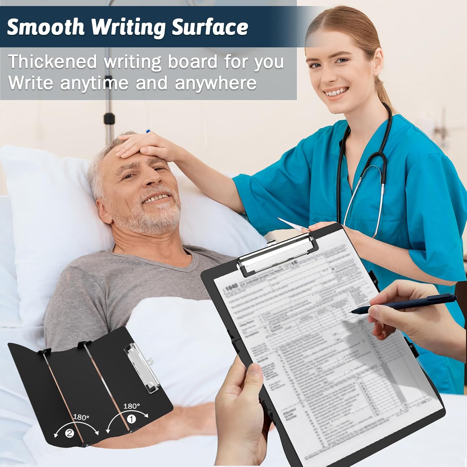 Trustnice Nursing Clipboard Foldable DIY Edition Medical Cheat Sheets Aluminum 3 Layers Foldable Clipboards Pocket Size Profile Clip Nurse Clipboards Notepad for Nurses Students, Teachers, Coaches