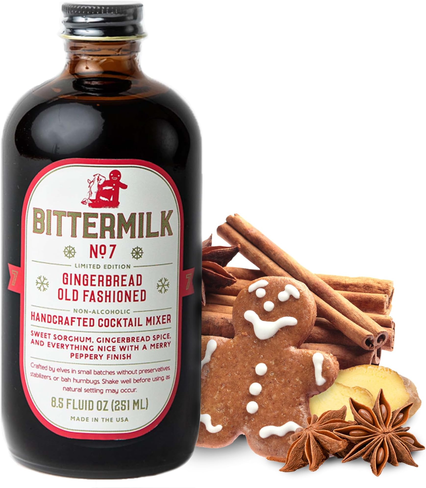 Bittermilk No.7 Gingerbread Old Fashioned Mix, All Natural Non Alcoholic Handcrafted Cocktail Mixer, More Complex than Bitters & Simple Syrup, 8.5oz