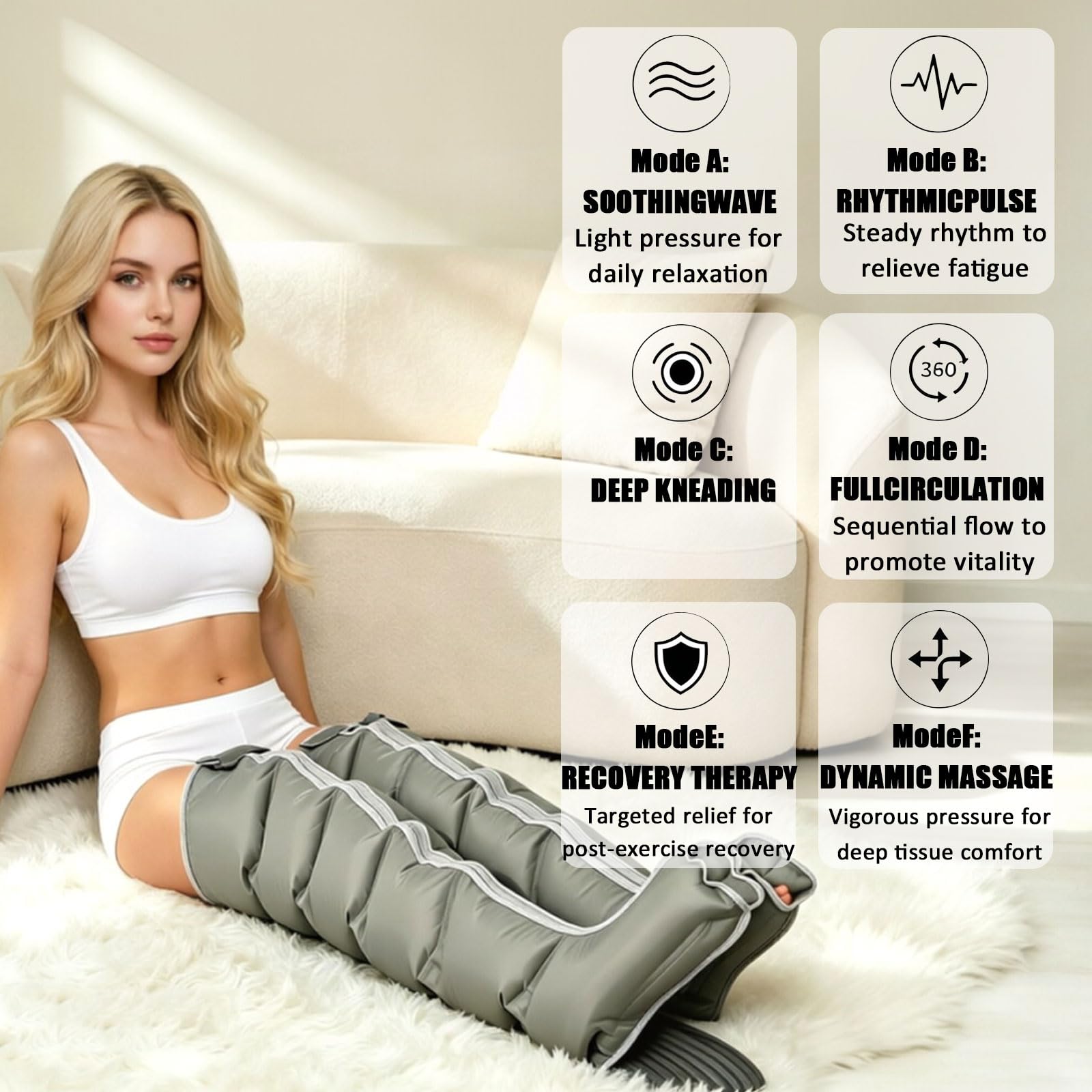 Presoterapia para Casa, Botas de Presoterapia Piernas y Abdomen Brazo, Máquina de Masaje de Compresión de Aire 6 Cámaras, Control Remoto 0-60 Min 0-240 MmHg, Mejora Circulación