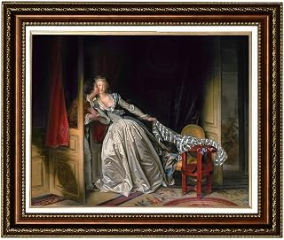 ELITEART- The stolen kiss by Jean Honoré Fragonard Oil Painting Reproduction Giclee Wall Art Canvas Prints-Framed Size:34 1/4" x28 1/2"